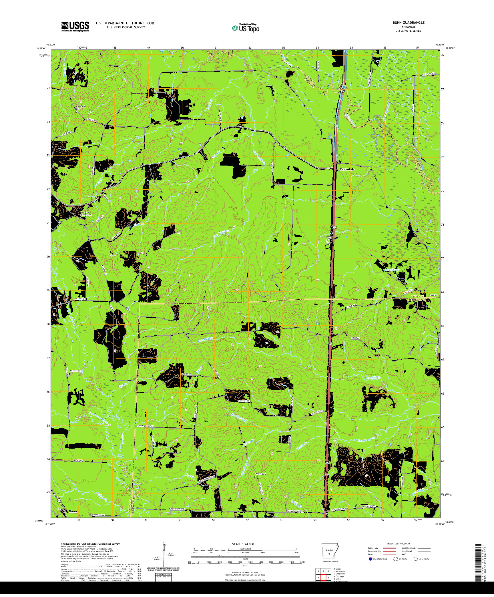 USGS US TOPO 7.5-MINUTE MAP FOR BUNN, AR 2020