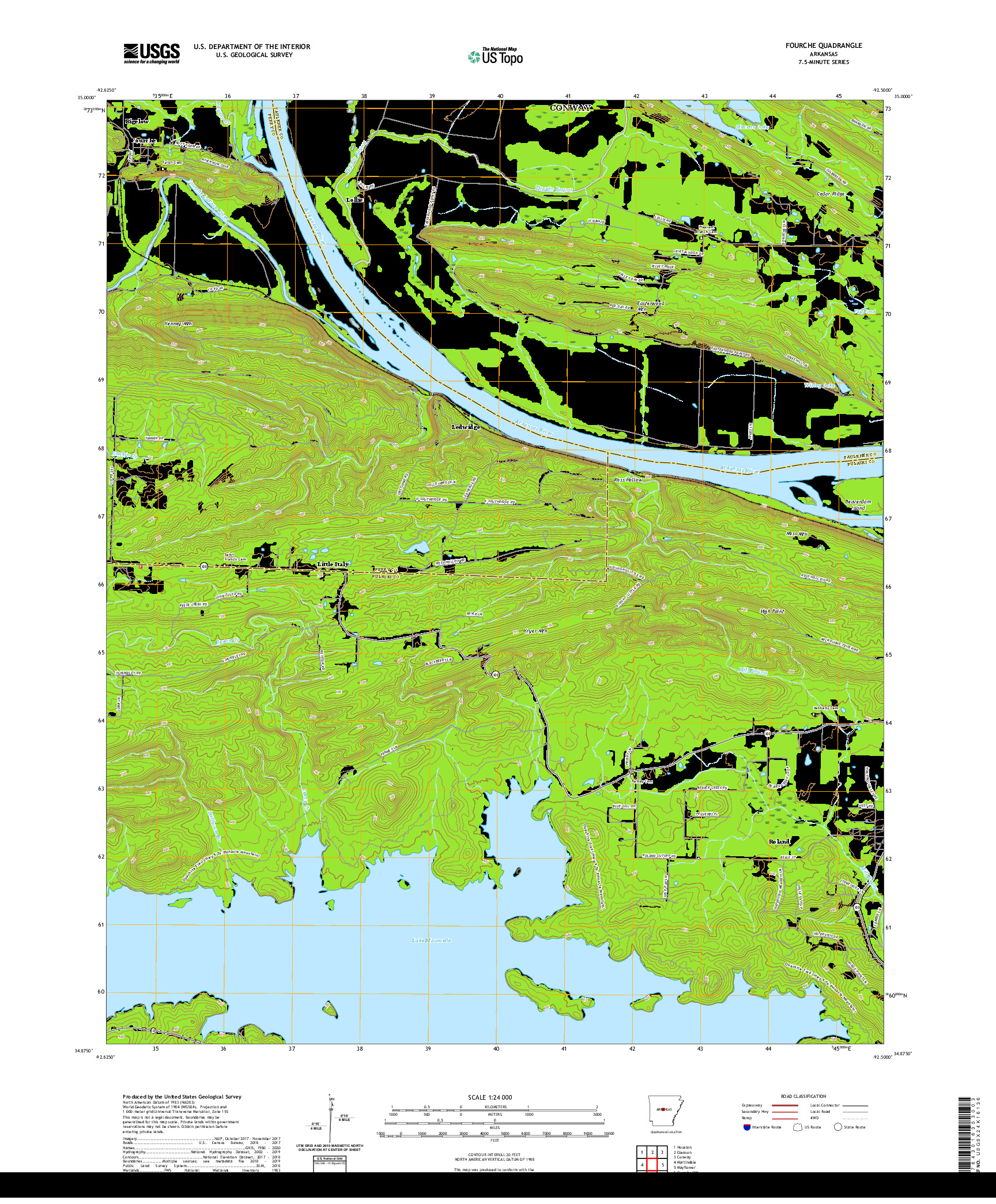 USGS US TOPO 7.5-MINUTE MAP FOR FOURCHE, AR 2020