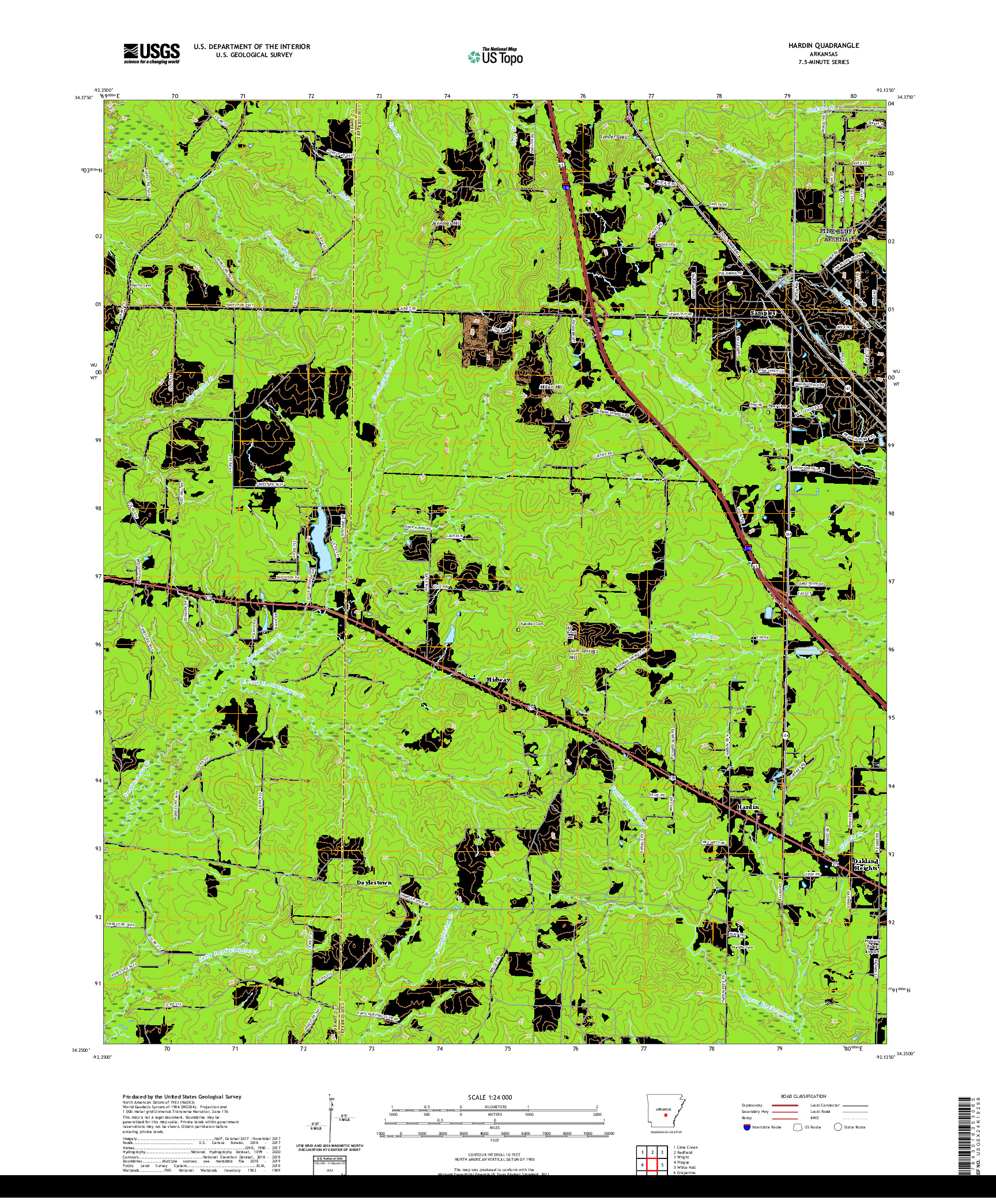 USGS US TOPO 7.5-MINUTE MAP FOR HARDIN, AR 2020