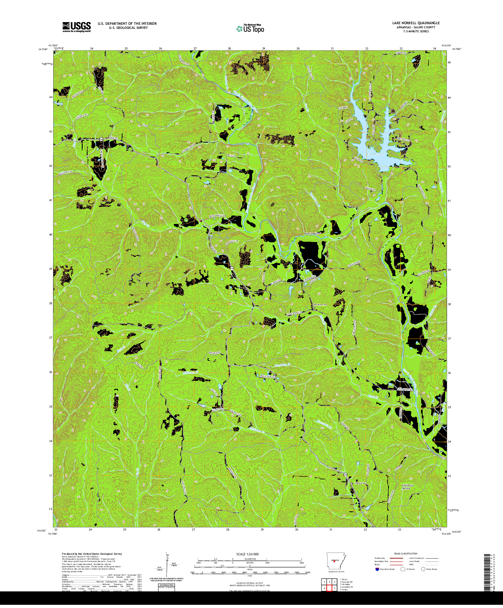 USGS US TOPO 7.5-MINUTE MAP FOR LAKE NORRELL, AR 2020