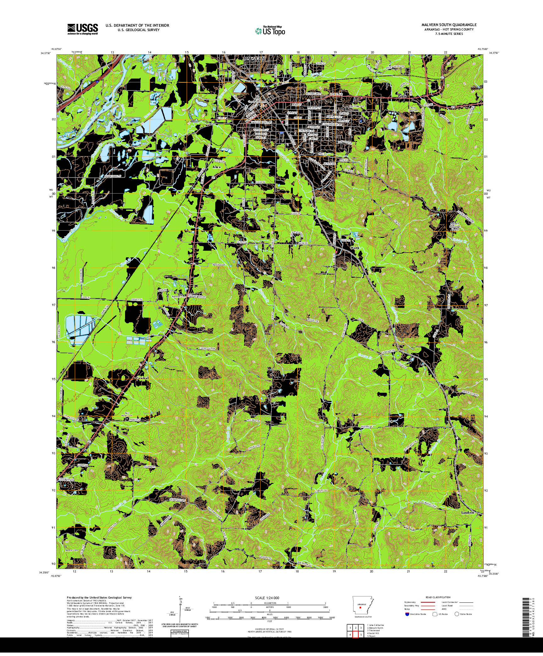 USGS US TOPO 7.5-MINUTE MAP FOR MALVERN SOUTH, AR 2020