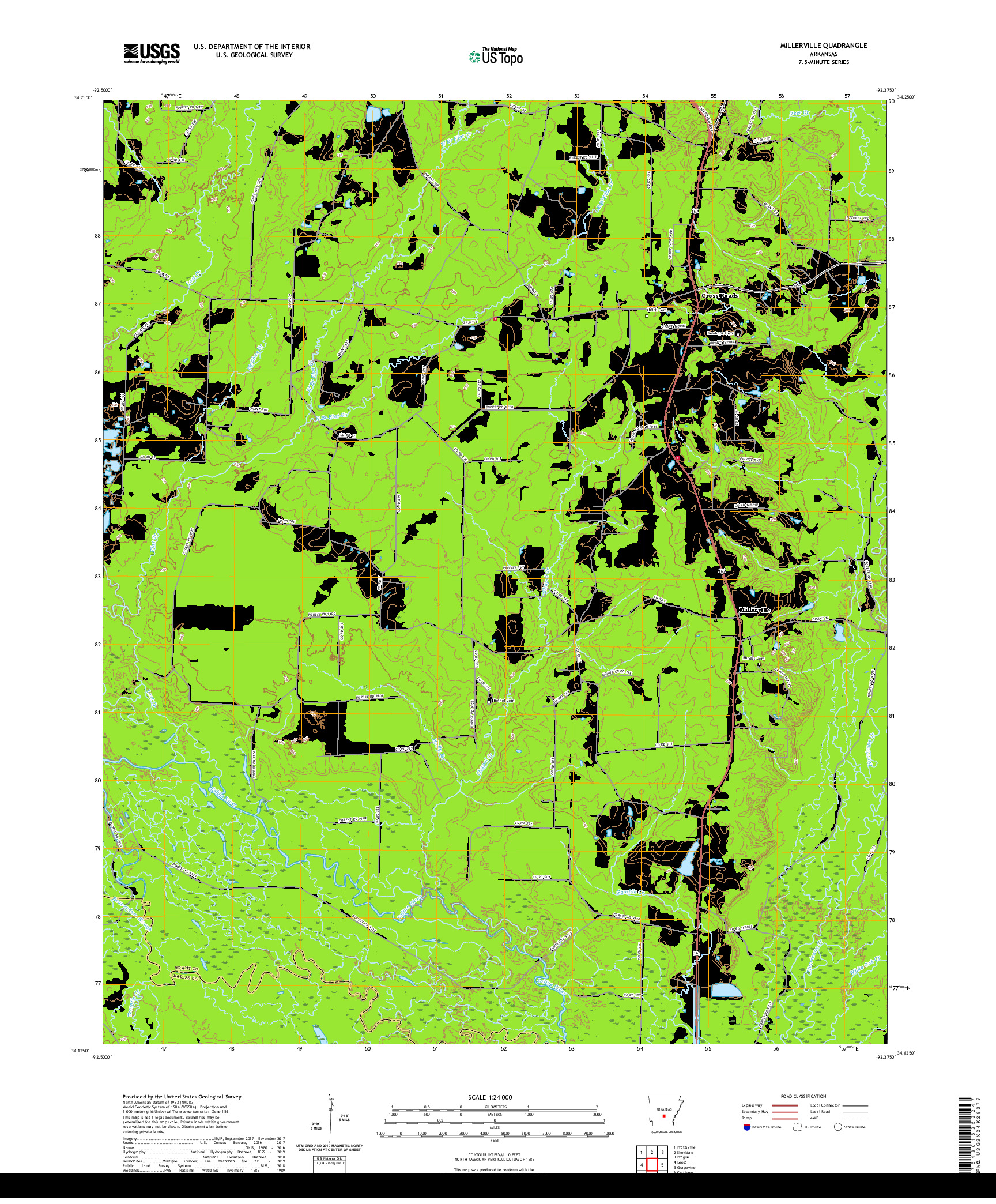 USGS US TOPO 7.5-MINUTE MAP FOR MILLERVILLE, AR 2020