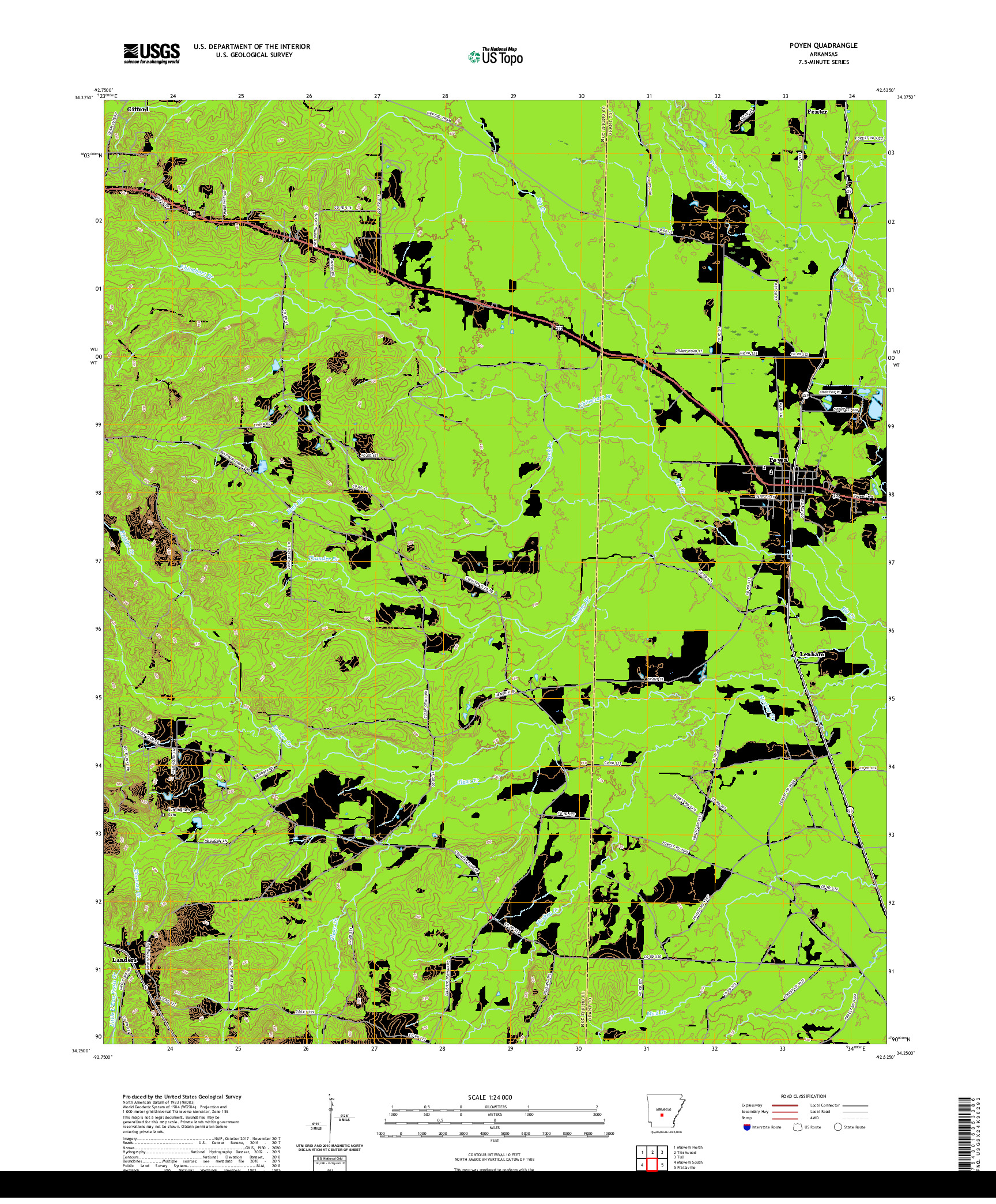 USGS US TOPO 7.5-MINUTE MAP FOR POYEN, AR 2020