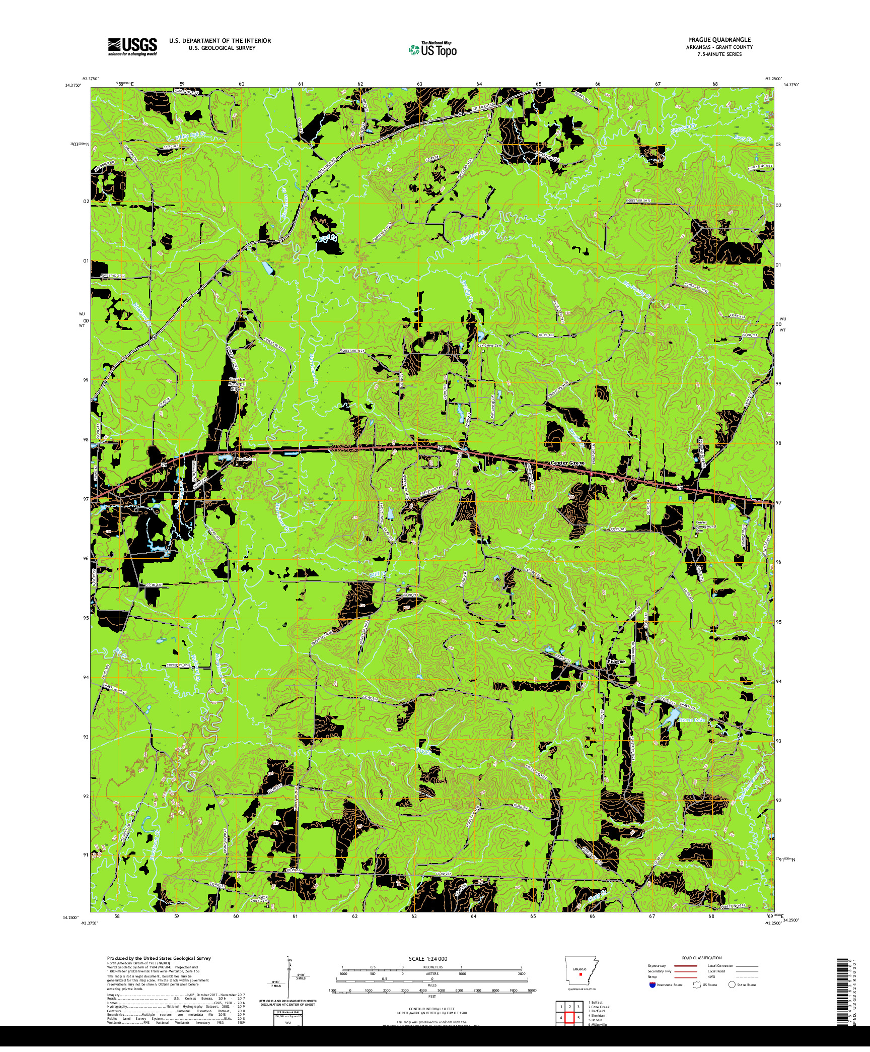 USGS US TOPO 7.5-MINUTE MAP FOR PRAGUE, AR 2020