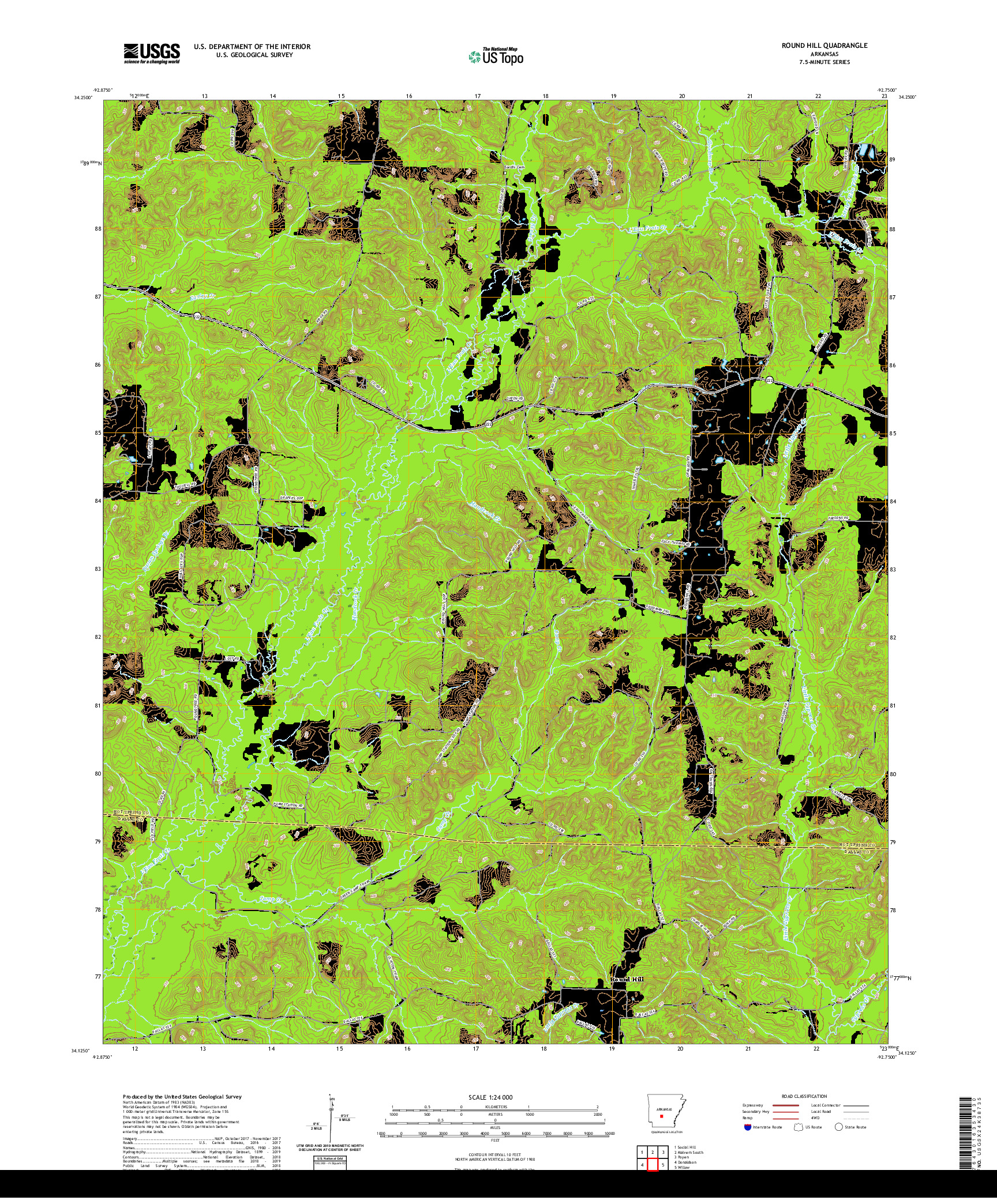 USGS US TOPO 7.5-MINUTE MAP FOR ROUND HILL, AR 2020