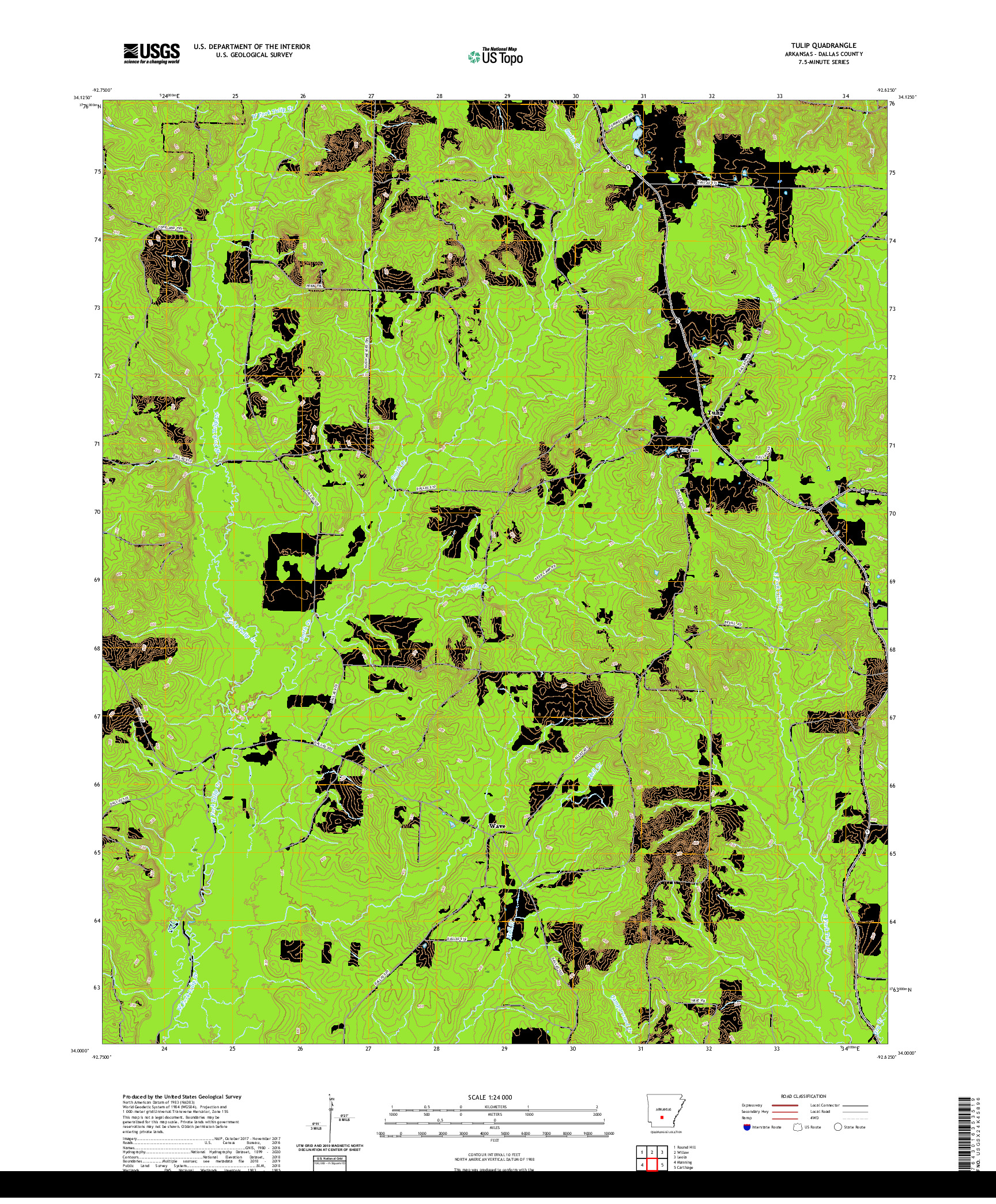 USGS US TOPO 7.5-MINUTE MAP FOR TULIP, AR 2020