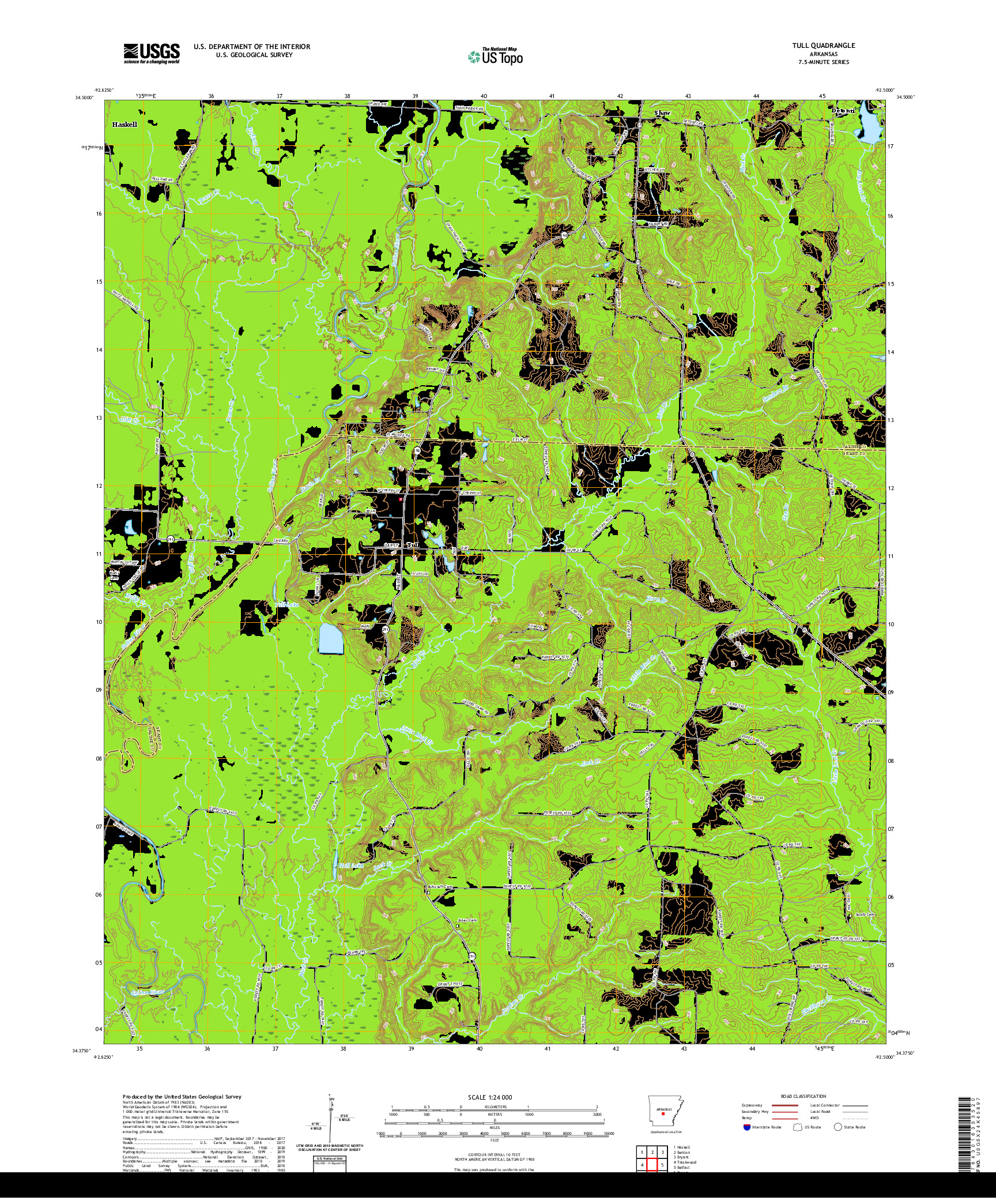 USGS US TOPO 7.5-MINUTE MAP FOR TULL, AR 2020