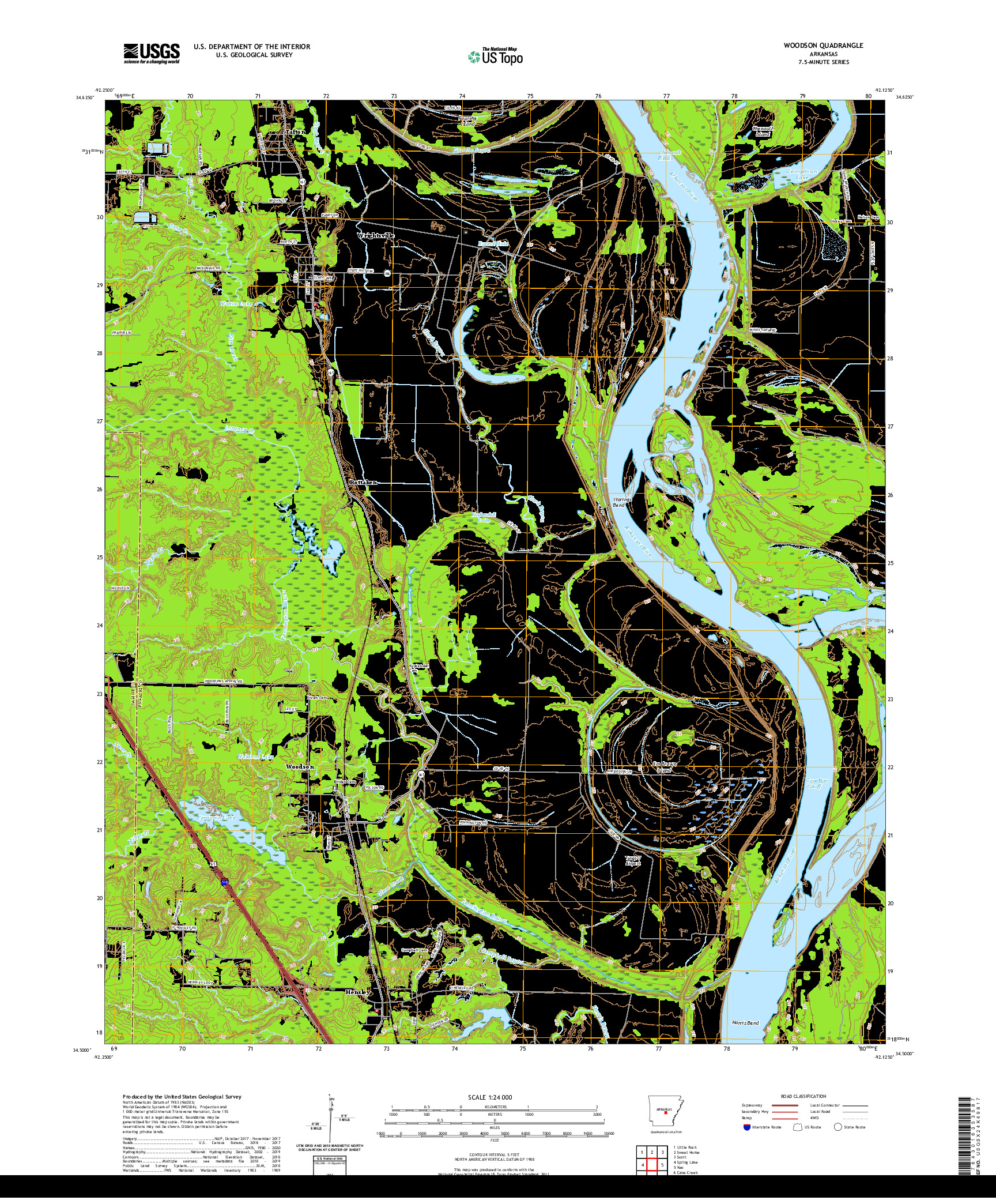 USGS US TOPO 7.5-MINUTE MAP FOR WOODSON, AR 2020