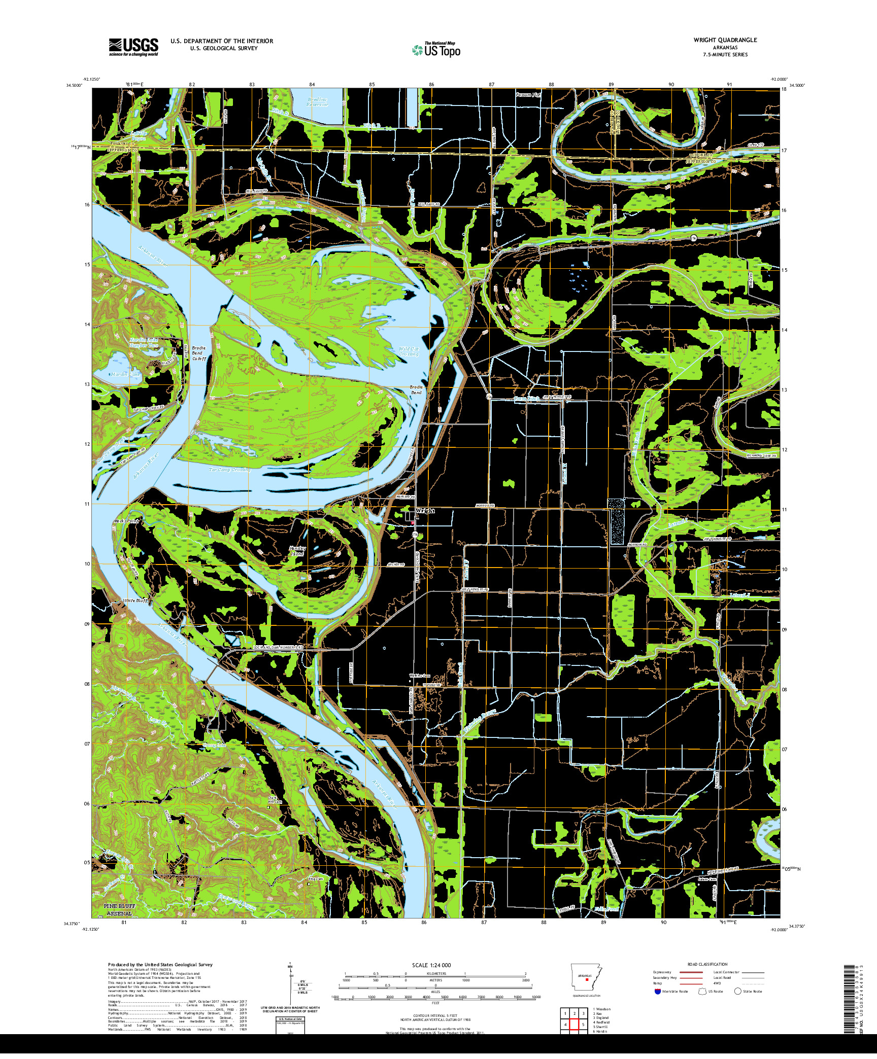 USGS US TOPO 7.5-MINUTE MAP FOR WRIGHT, AR 2020