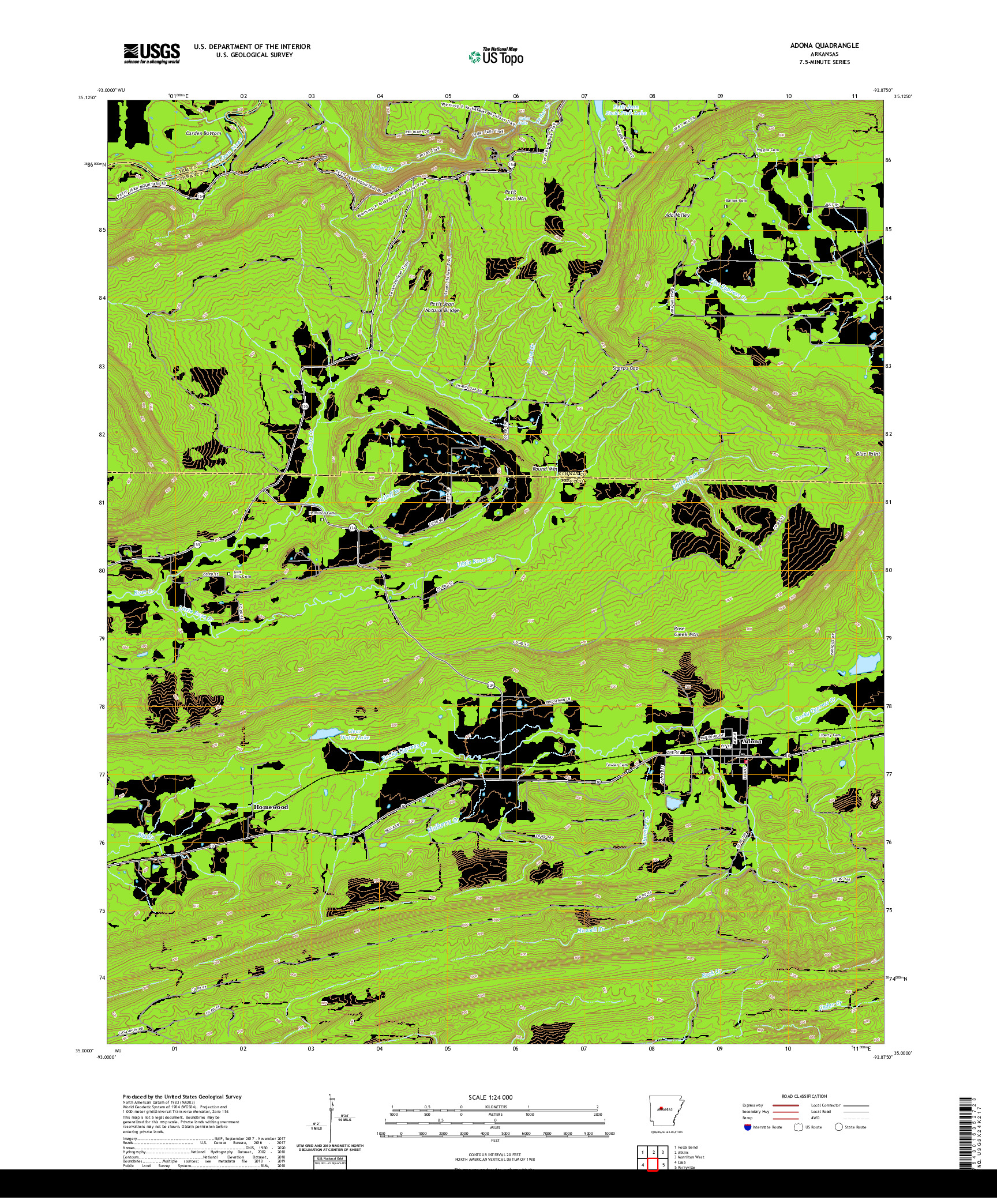 USGS US TOPO 7.5-MINUTE MAP FOR ADONA, AR 2020