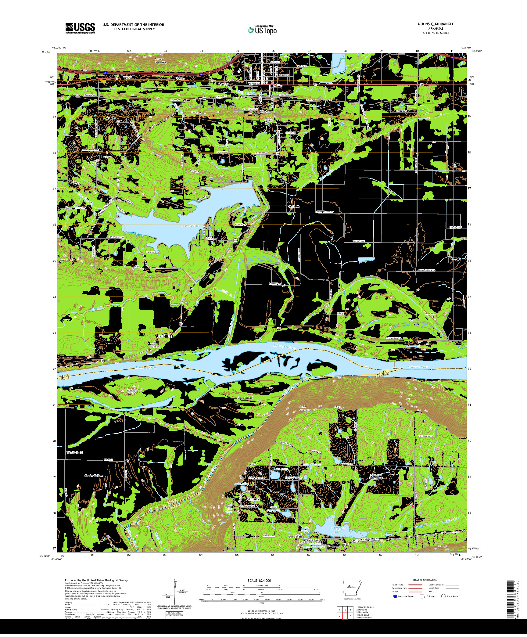 USGS US TOPO 7.5-MINUTE MAP FOR ATKINS, AR 2020