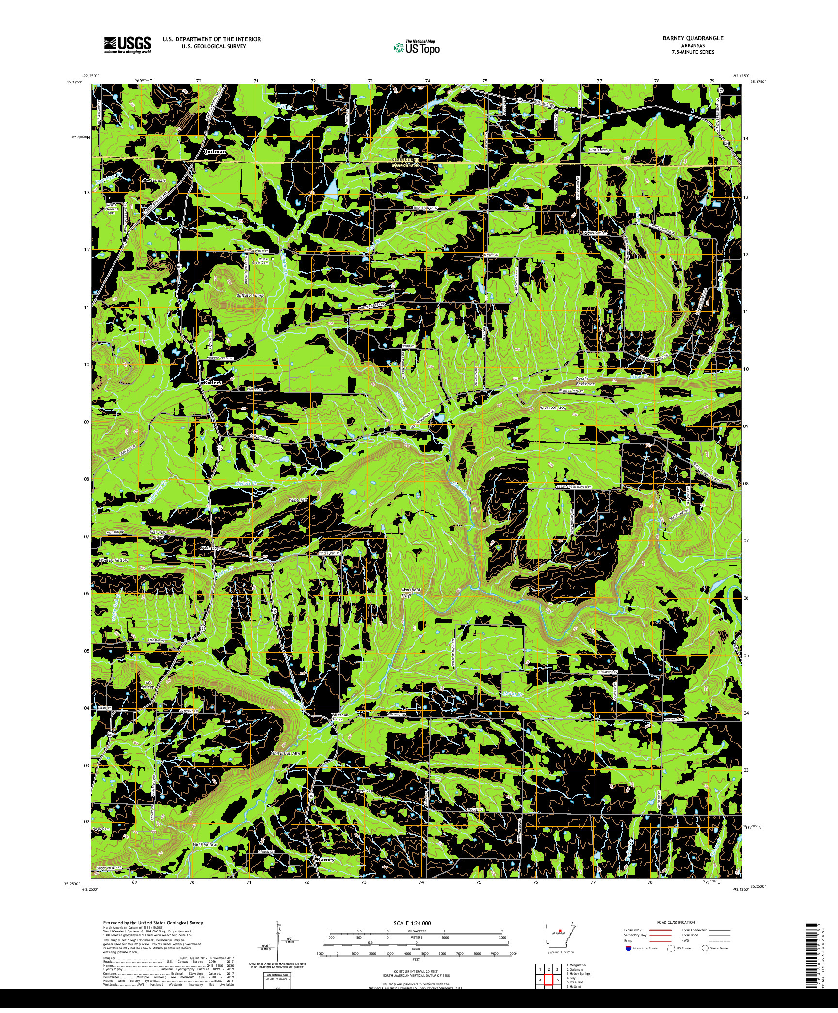 USGS US TOPO 7.5-MINUTE MAP FOR BARNEY, AR 2020