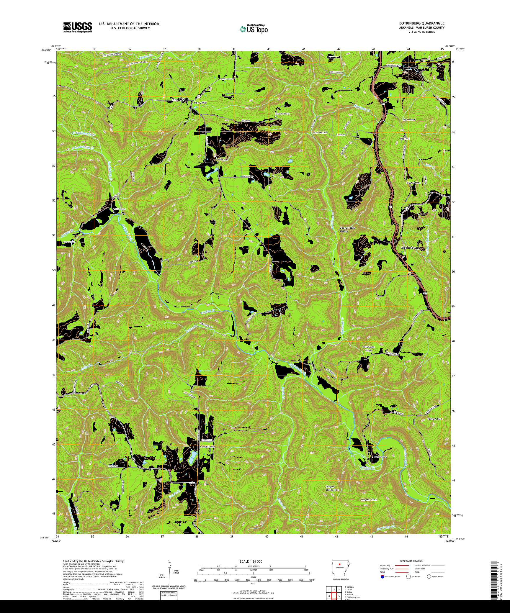 USGS US TOPO 7.5-MINUTE MAP FOR BOTKINBURG, AR 2020