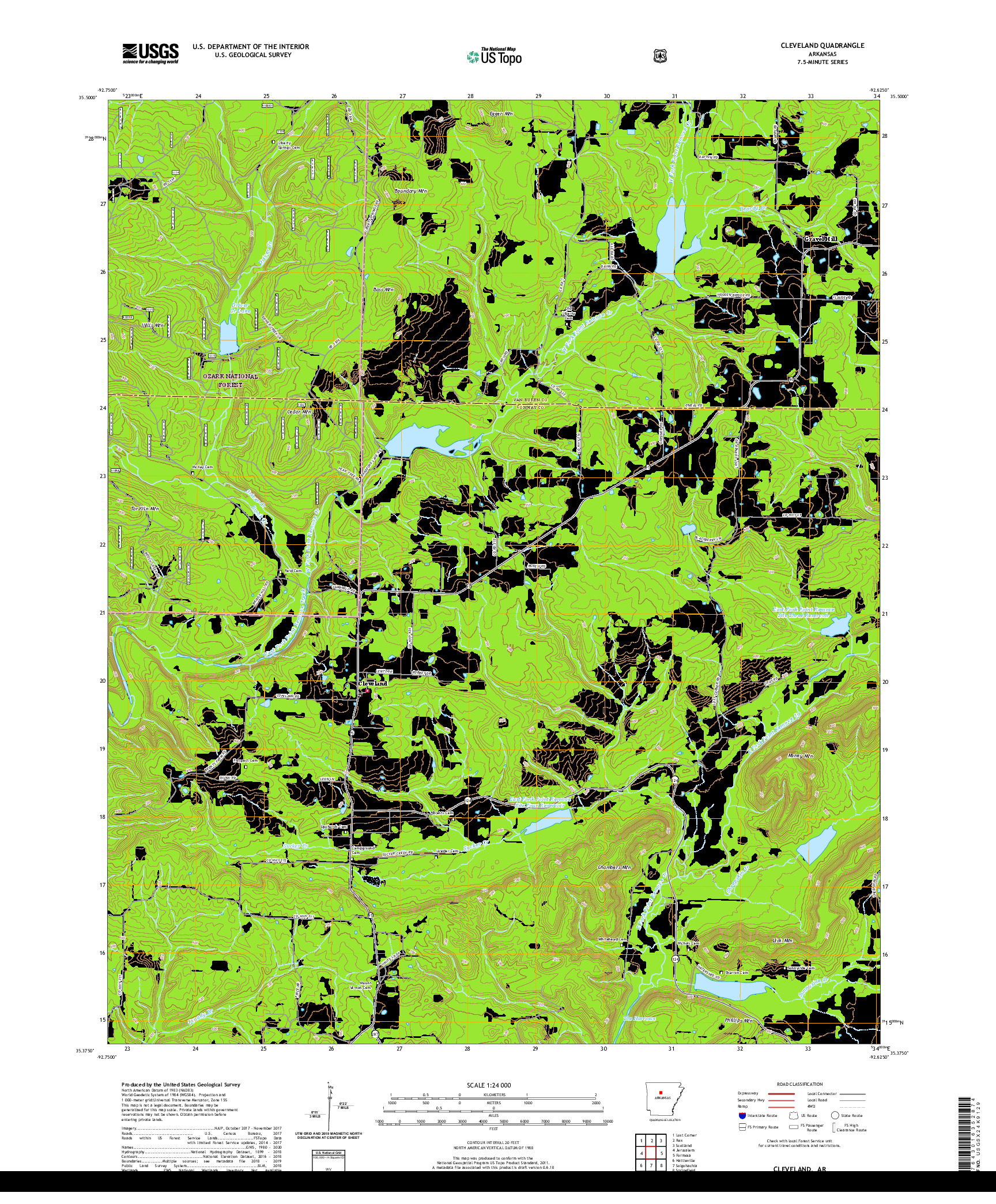 USGS US TOPO 7.5-MINUTE MAP FOR CLEVELAND, AR 2020