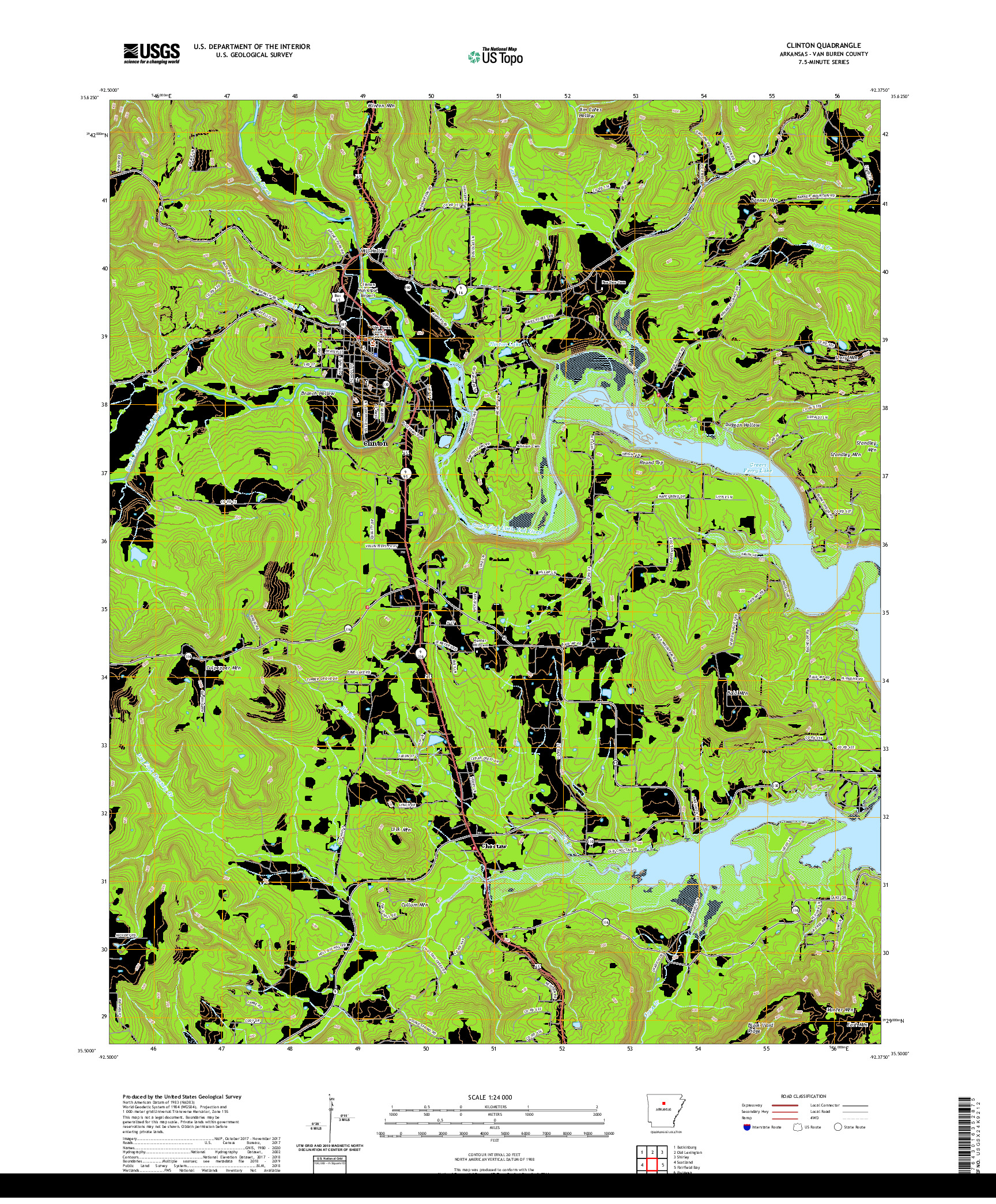 USGS US TOPO 7.5-MINUTE MAP FOR CLINTON, AR 2020