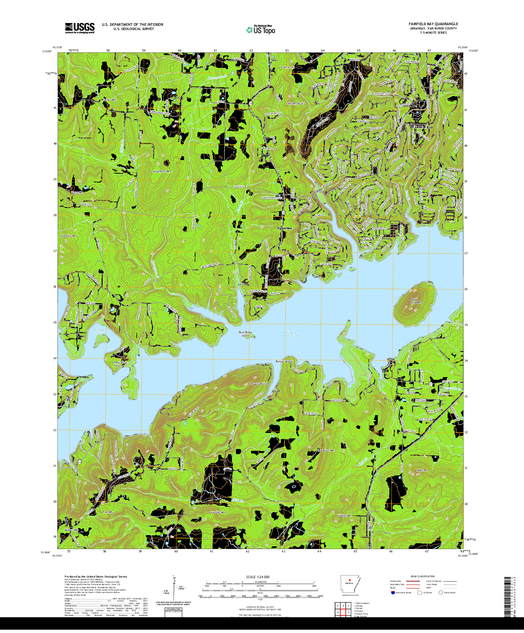 USGS US TOPO 7.5-MINUTE MAP FOR FAIRFIELD BAY, AR 2020