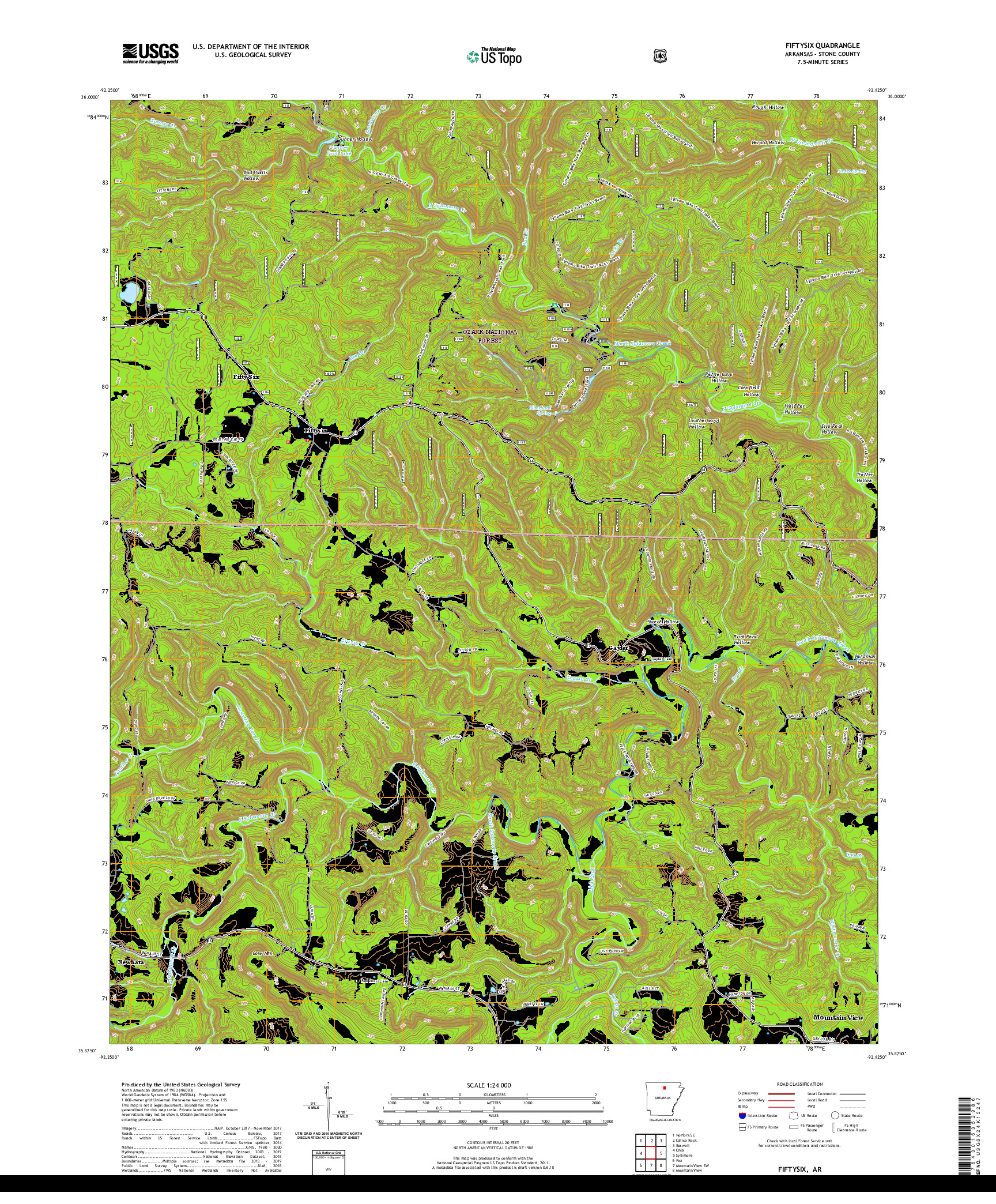 USGS US TOPO 7.5-MINUTE MAP FOR FIFTYSIX, AR 2020