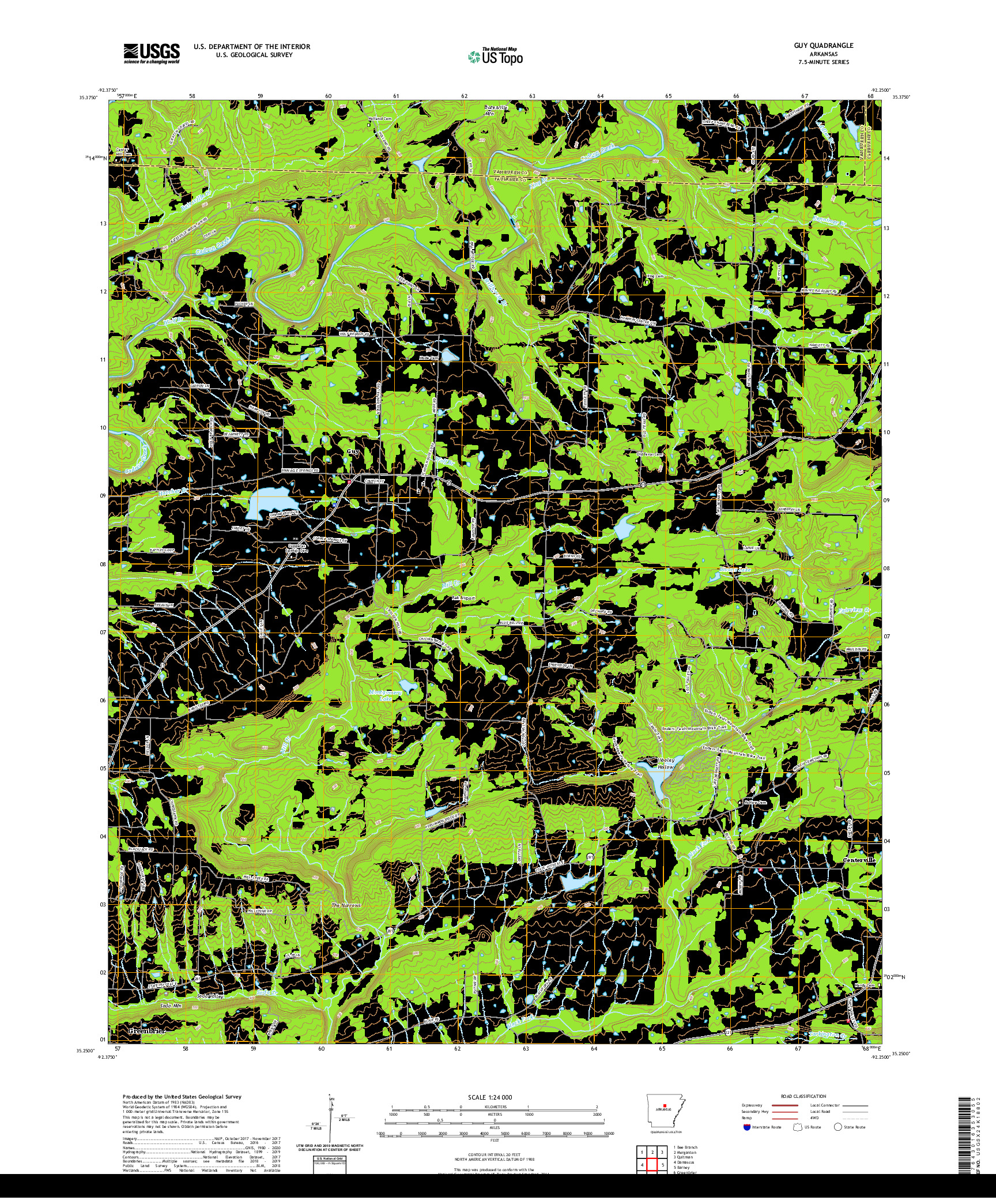 USGS US TOPO 7.5-MINUTE MAP FOR GUY, AR 2020