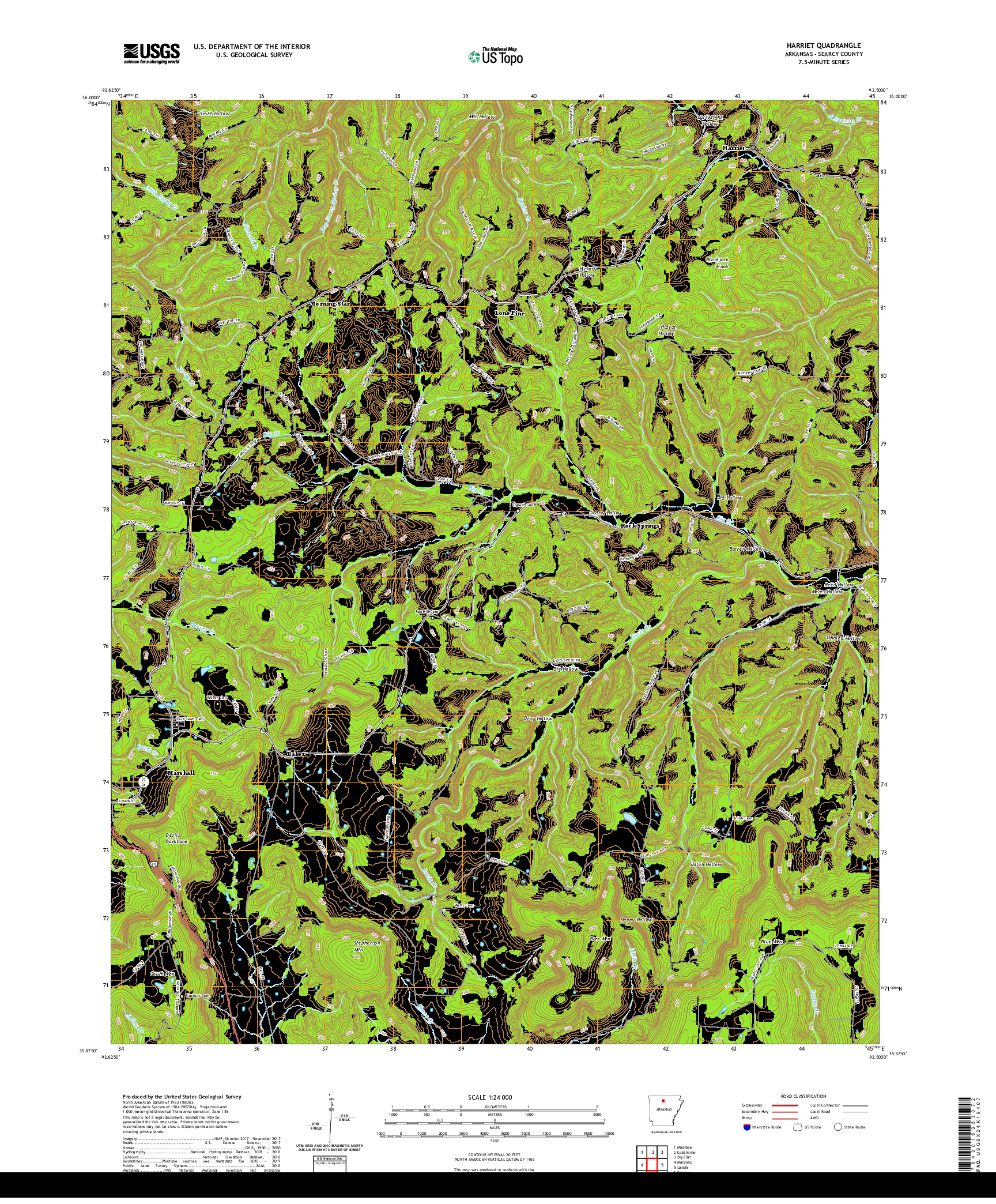 USGS US TOPO 7.5-MINUTE MAP FOR HARRIET, AR 2020