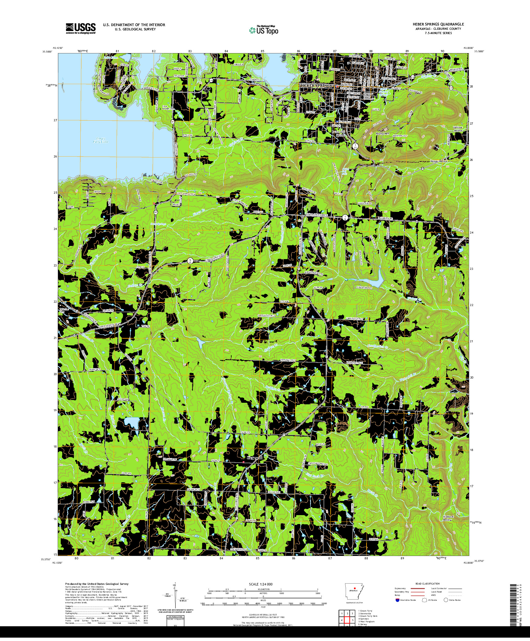 USGS US TOPO 7.5-MINUTE MAP FOR HEBER SPRINGS, AR 2020