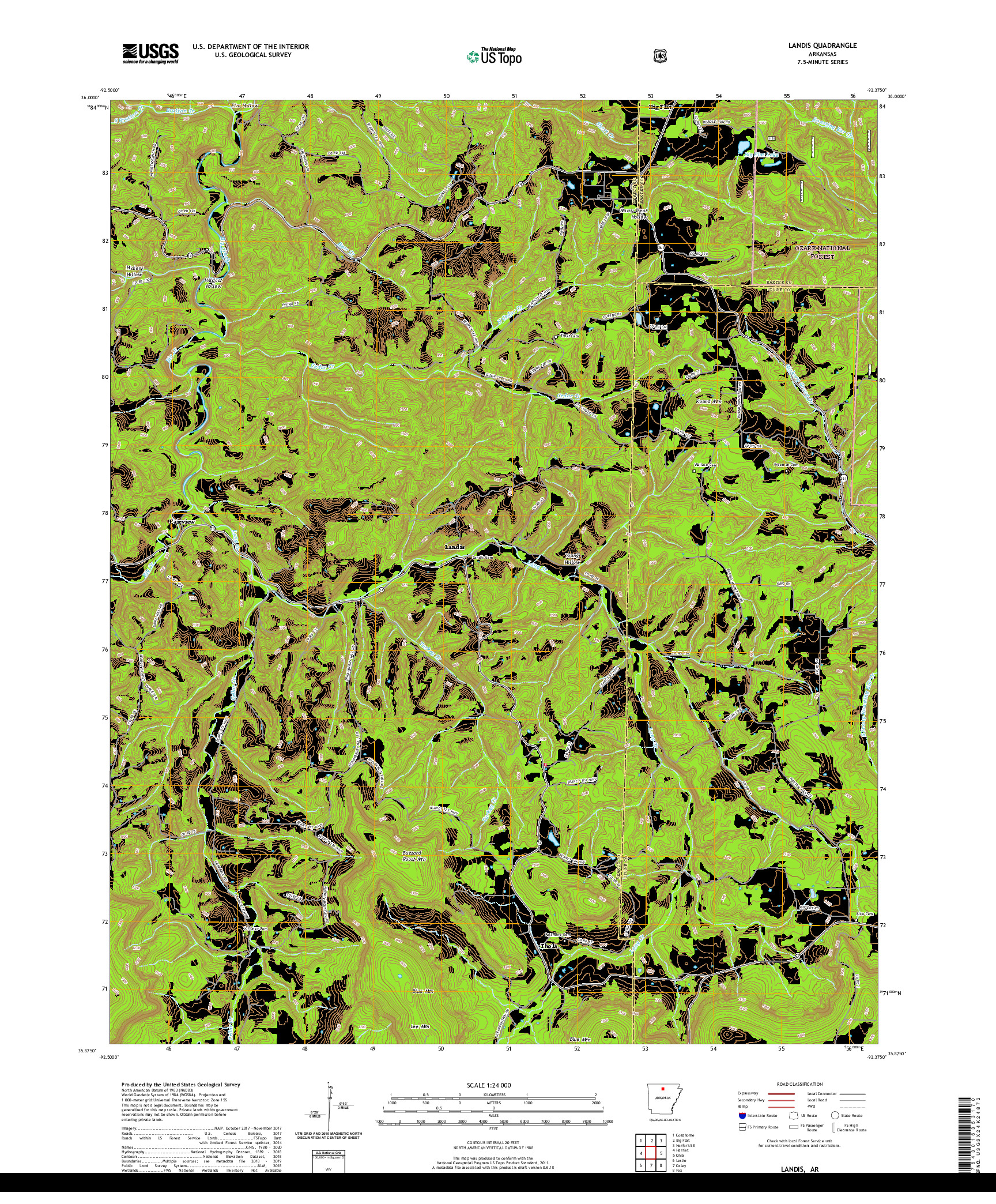 USGS US TOPO 7.5-MINUTE MAP FOR LANDIS, AR 2020