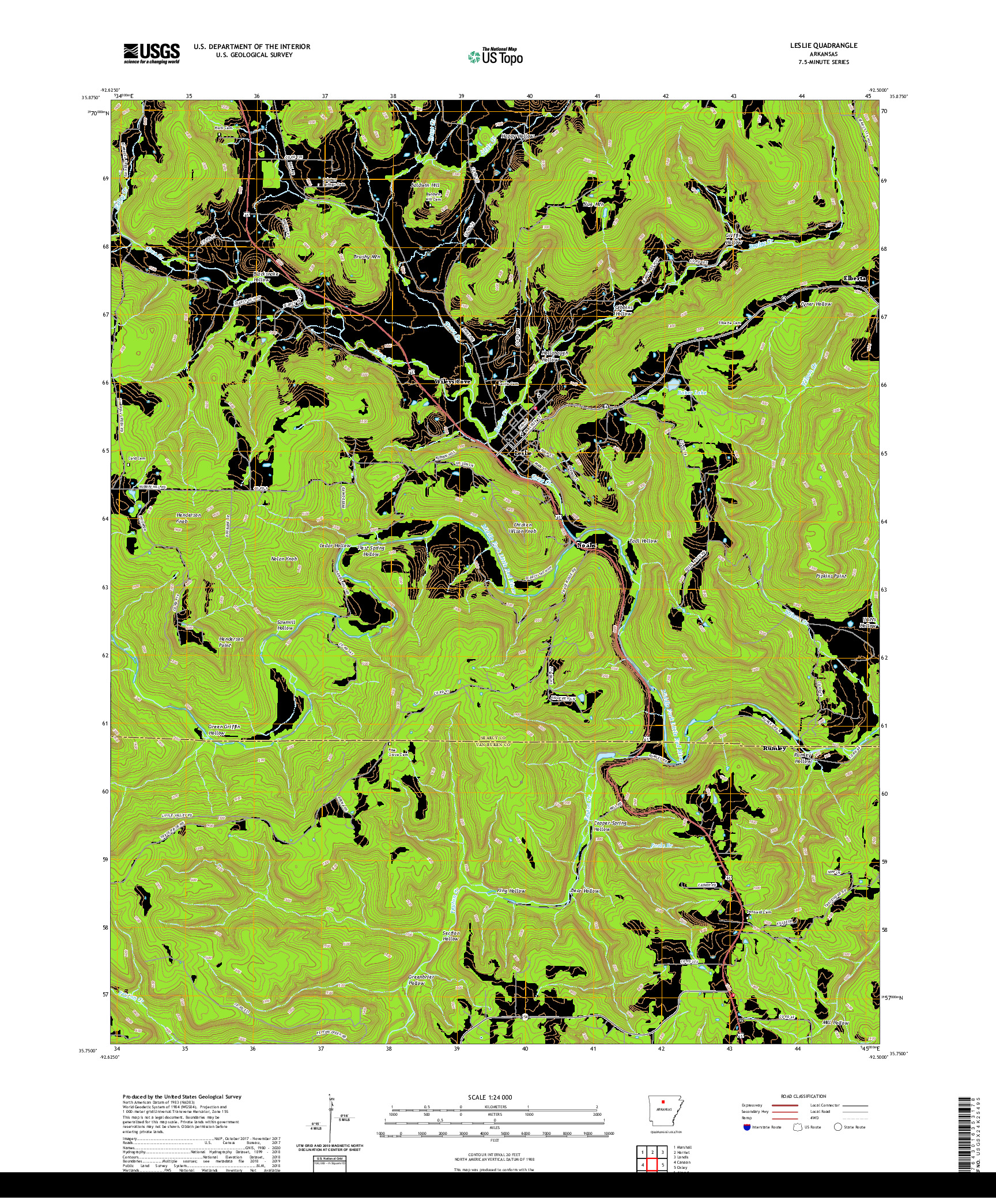 USGS US TOPO 7.5-MINUTE MAP FOR LESLIE, AR 2020