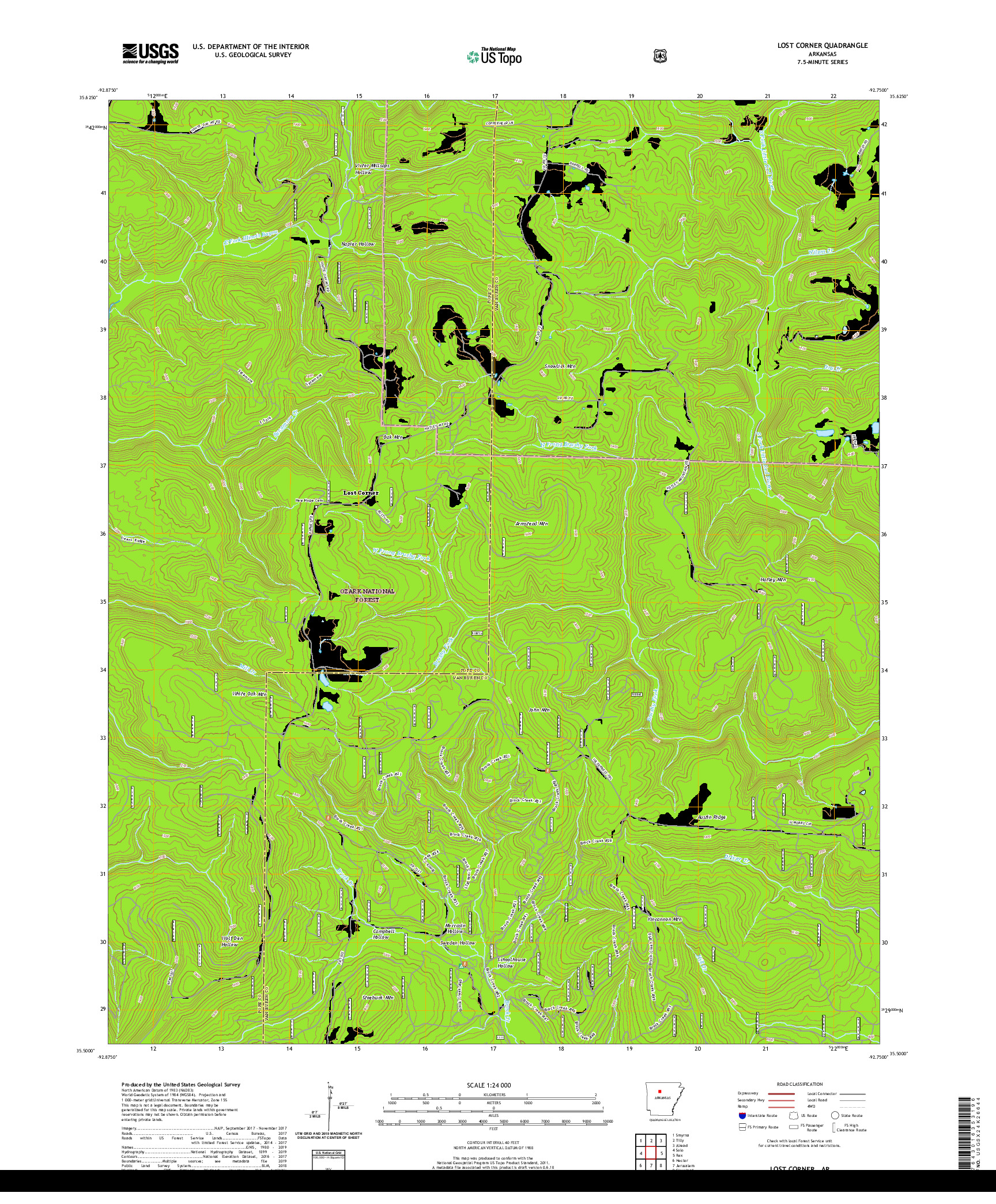 USGS US TOPO 7.5-MINUTE MAP FOR LOST CORNER, AR 2020