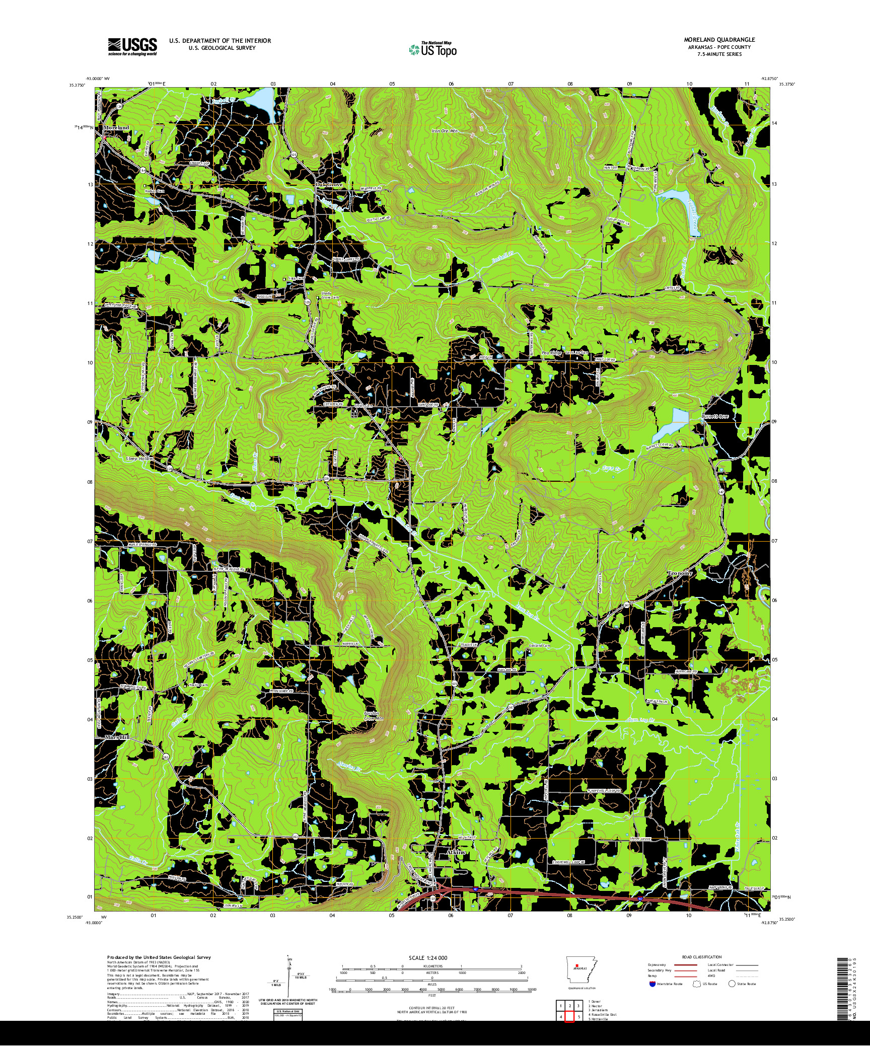 USGS US TOPO 7.5-MINUTE MAP FOR MORELAND, AR 2020