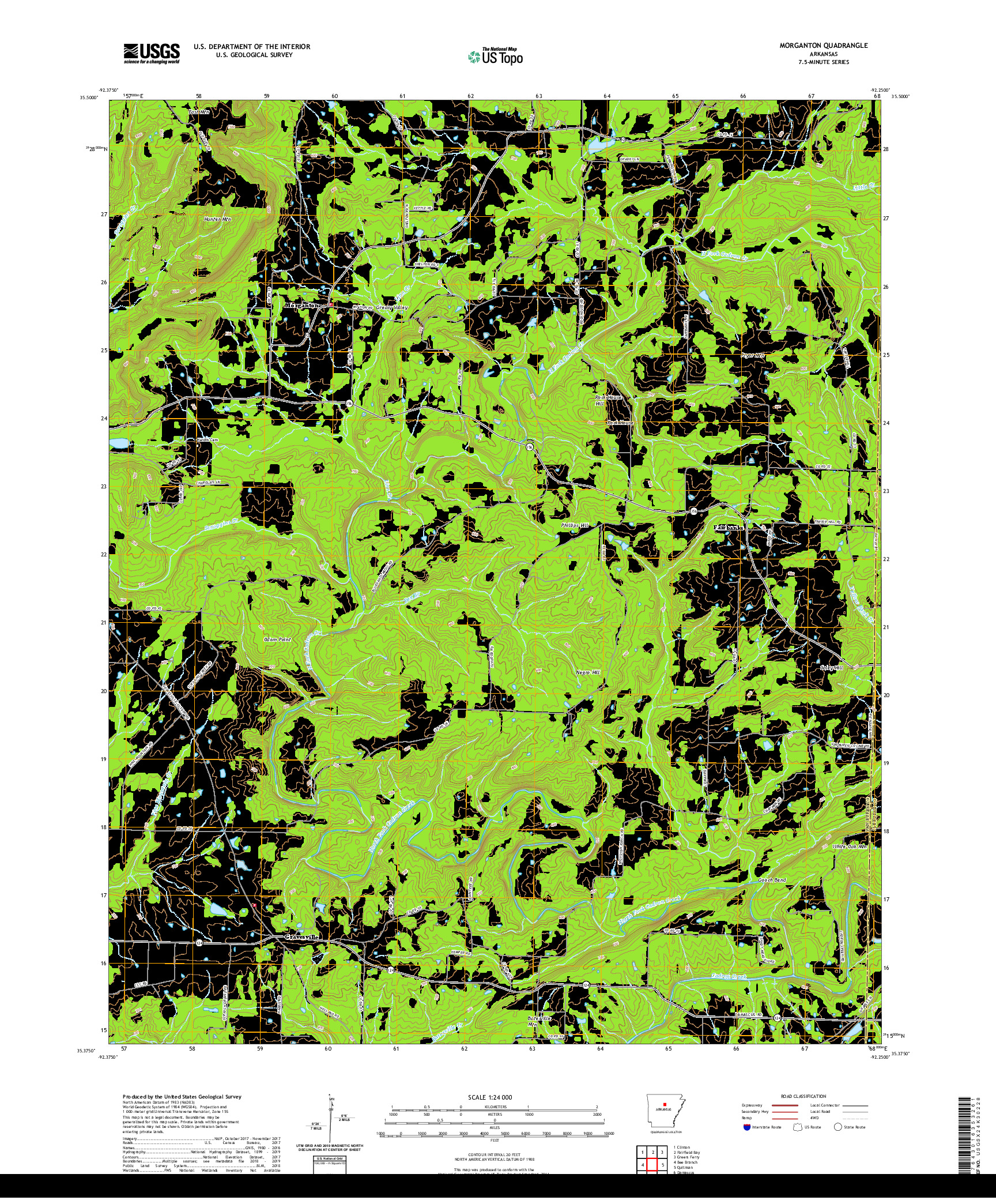 USGS US TOPO 7.5-MINUTE MAP FOR MORGANTON, AR 2020