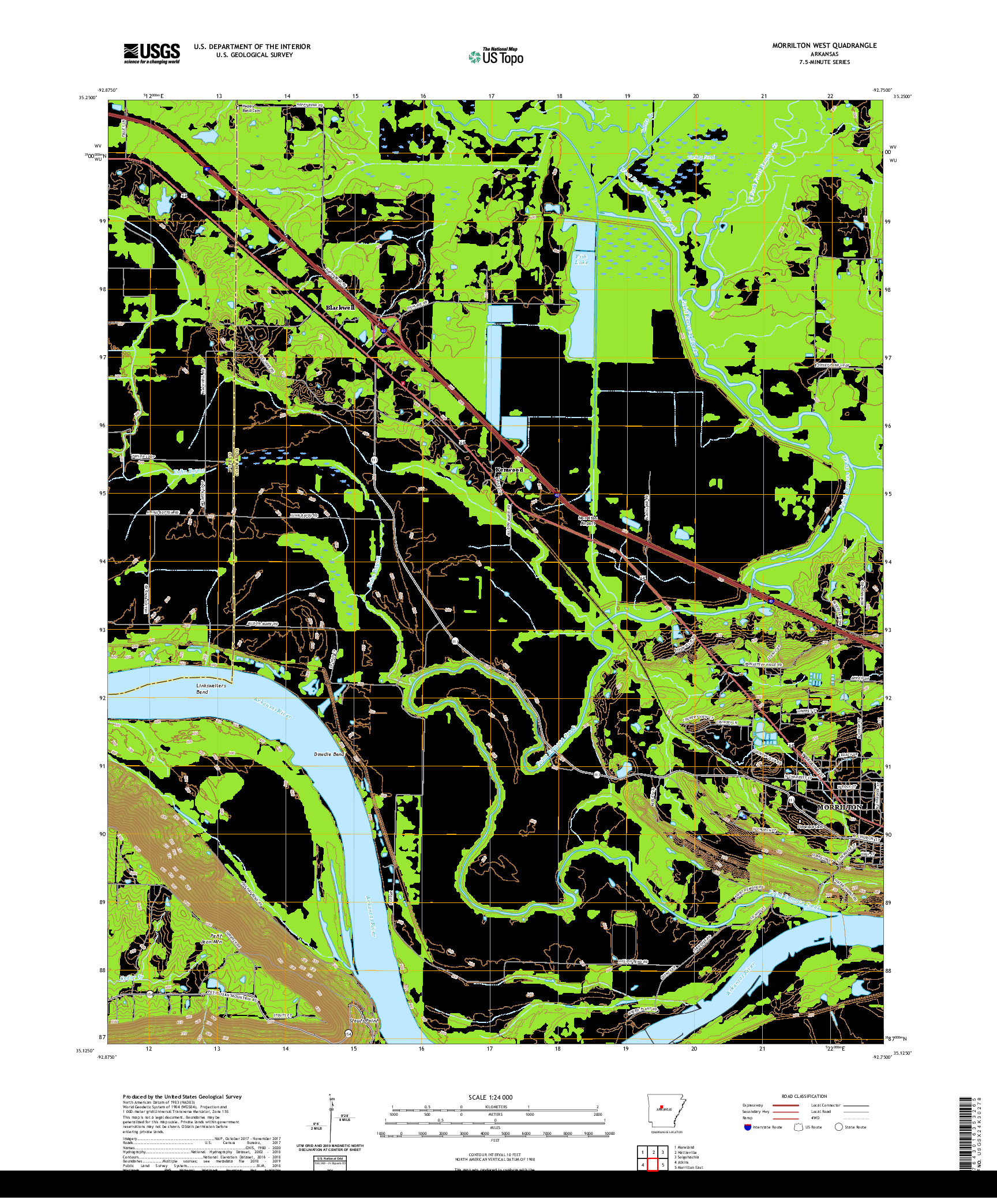 USGS US TOPO 7.5-MINUTE MAP FOR MORRILTON WEST, AR 2020