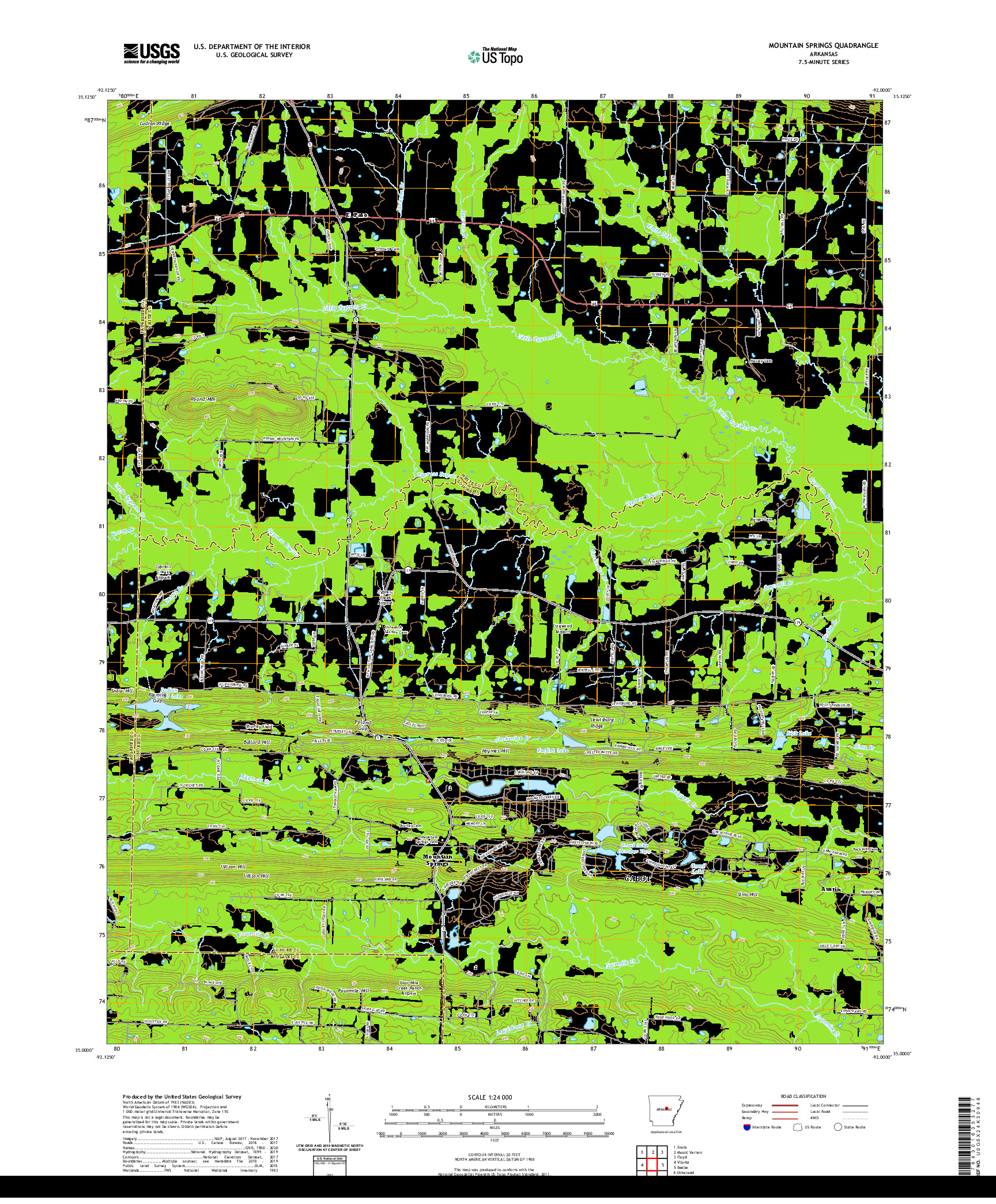 USGS US TOPO 7.5-MINUTE MAP FOR MOUNTAIN SPRINGS, AR 2020