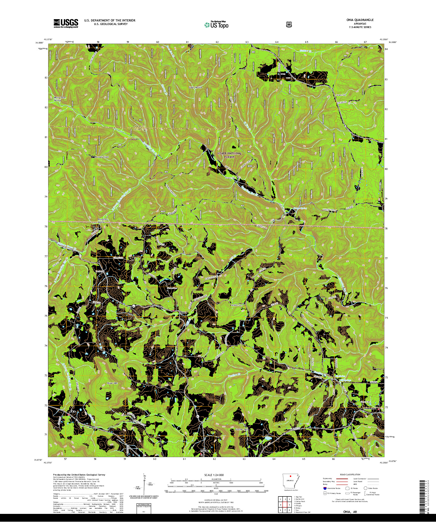 USGS US TOPO 7.5-MINUTE MAP FOR ONIA, AR 2020