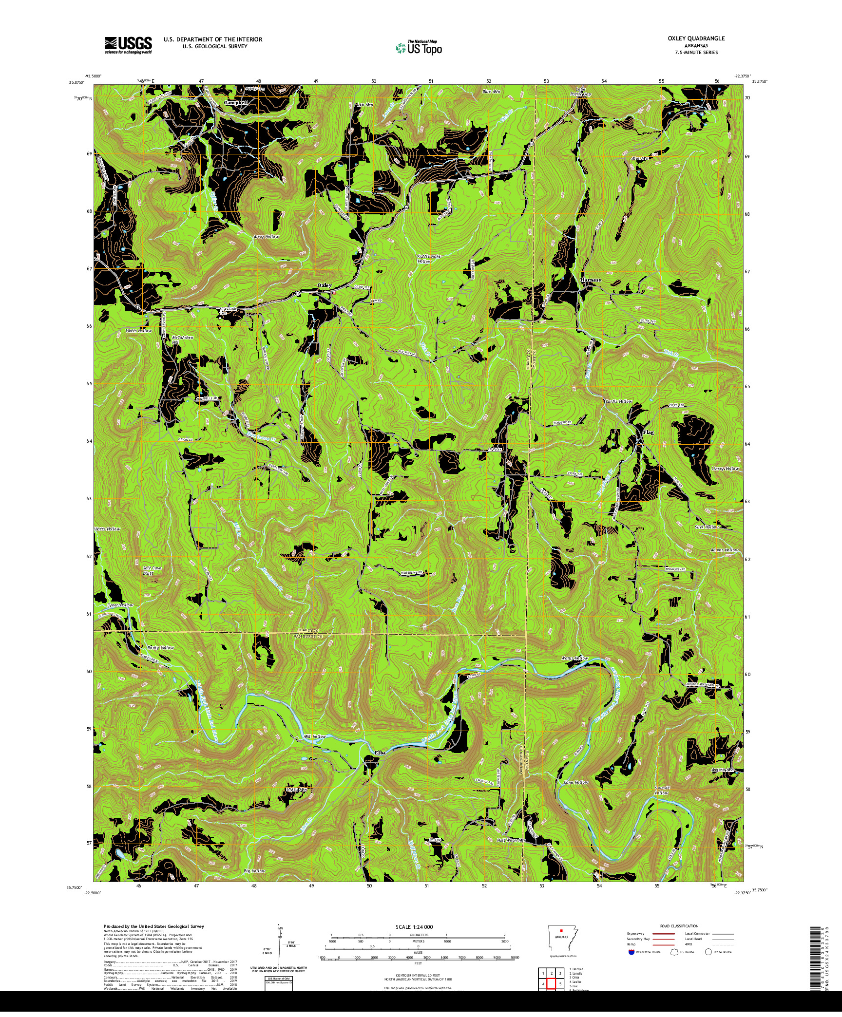 USGS US TOPO 7.5-MINUTE MAP FOR OXLEY, AR 2020