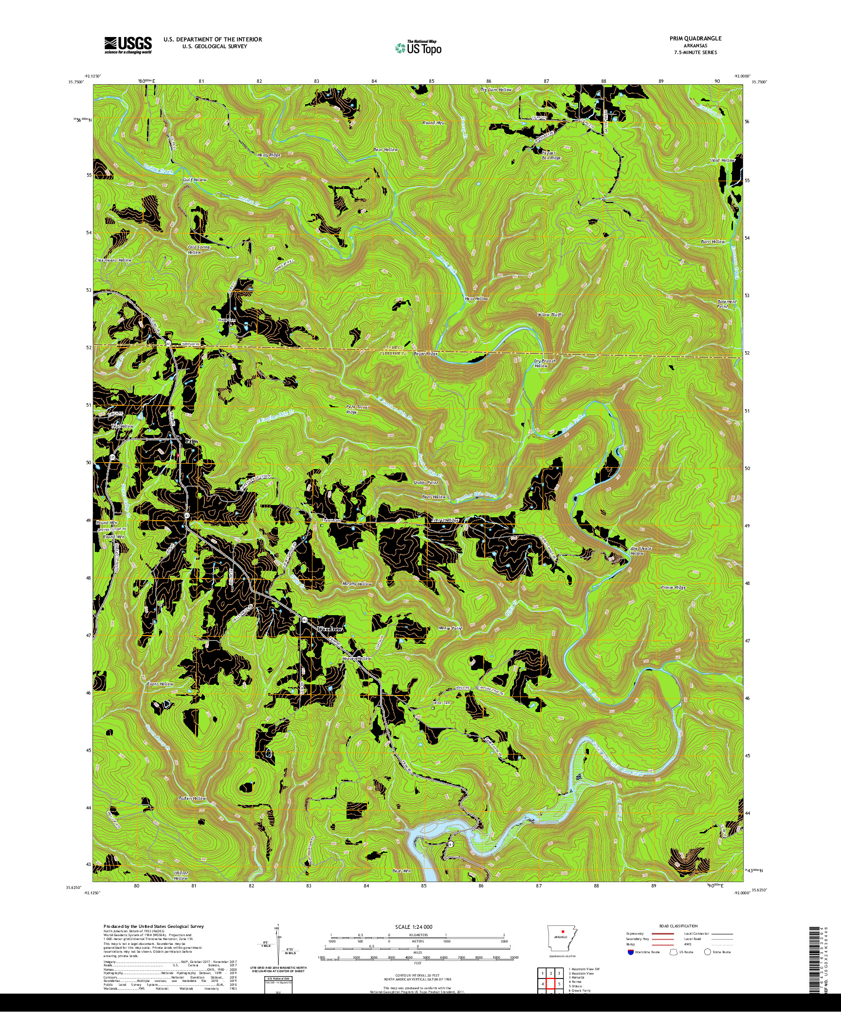 USGS US TOPO 7.5-MINUTE MAP FOR PRIM, AR 2020