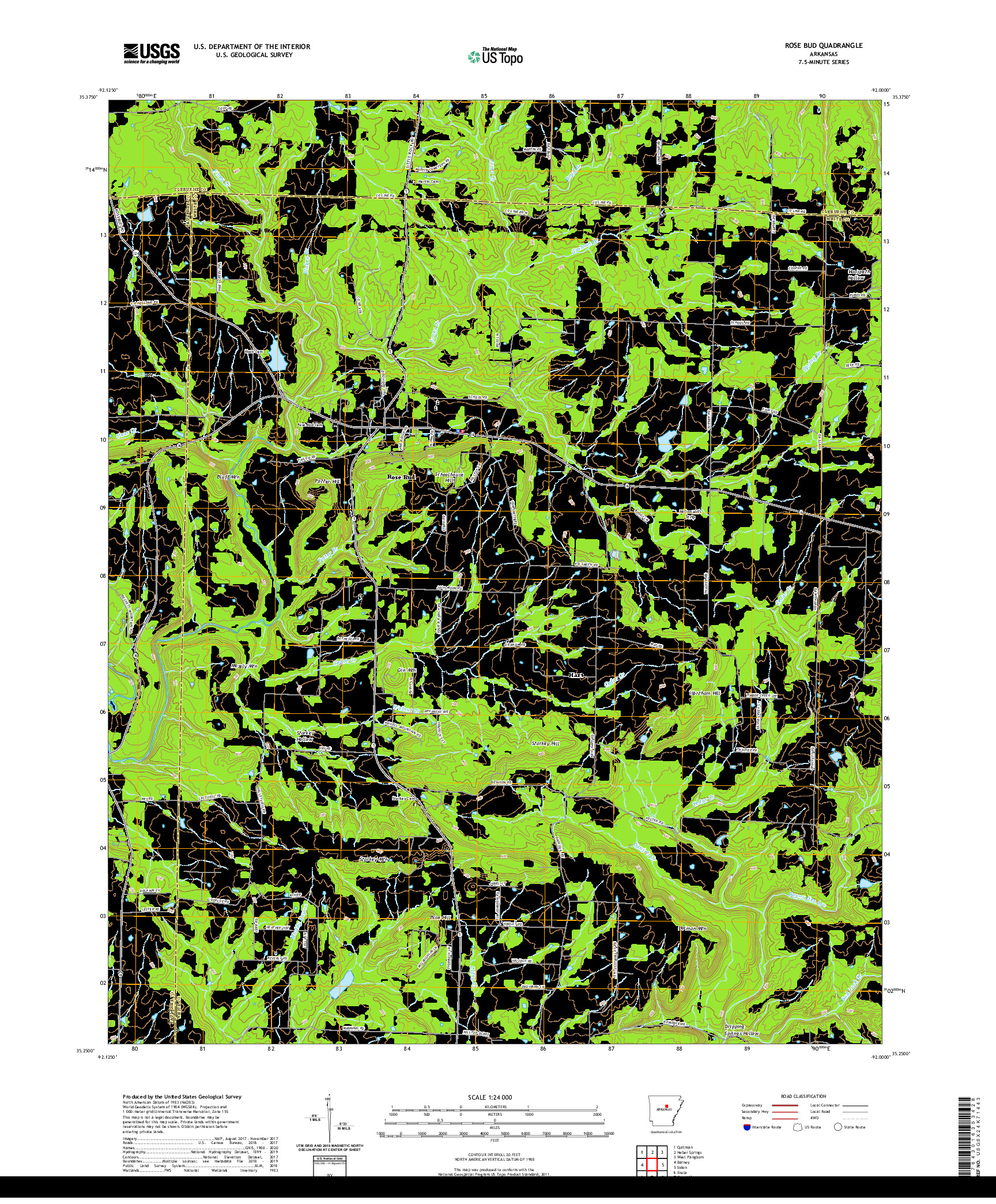 USGS US TOPO 7.5-MINUTE MAP FOR ROSE BUD, AR 2020