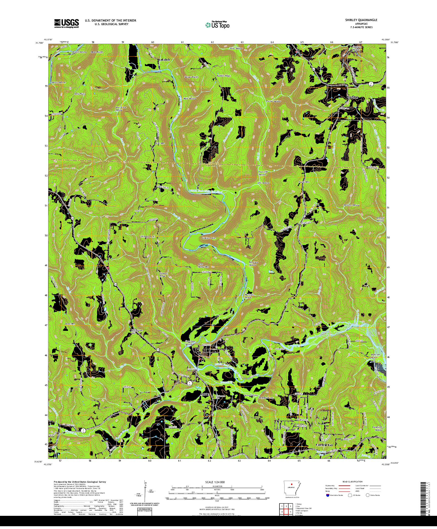 USGS US TOPO 7.5-MINUTE MAP FOR SHIRLEY, AR 2020