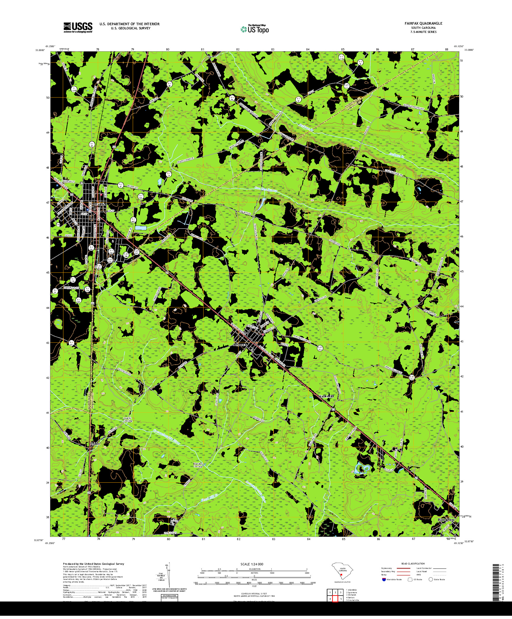 USGS US TOPO 7.5-MINUTE MAP FOR FAIRFAX, SC 2020