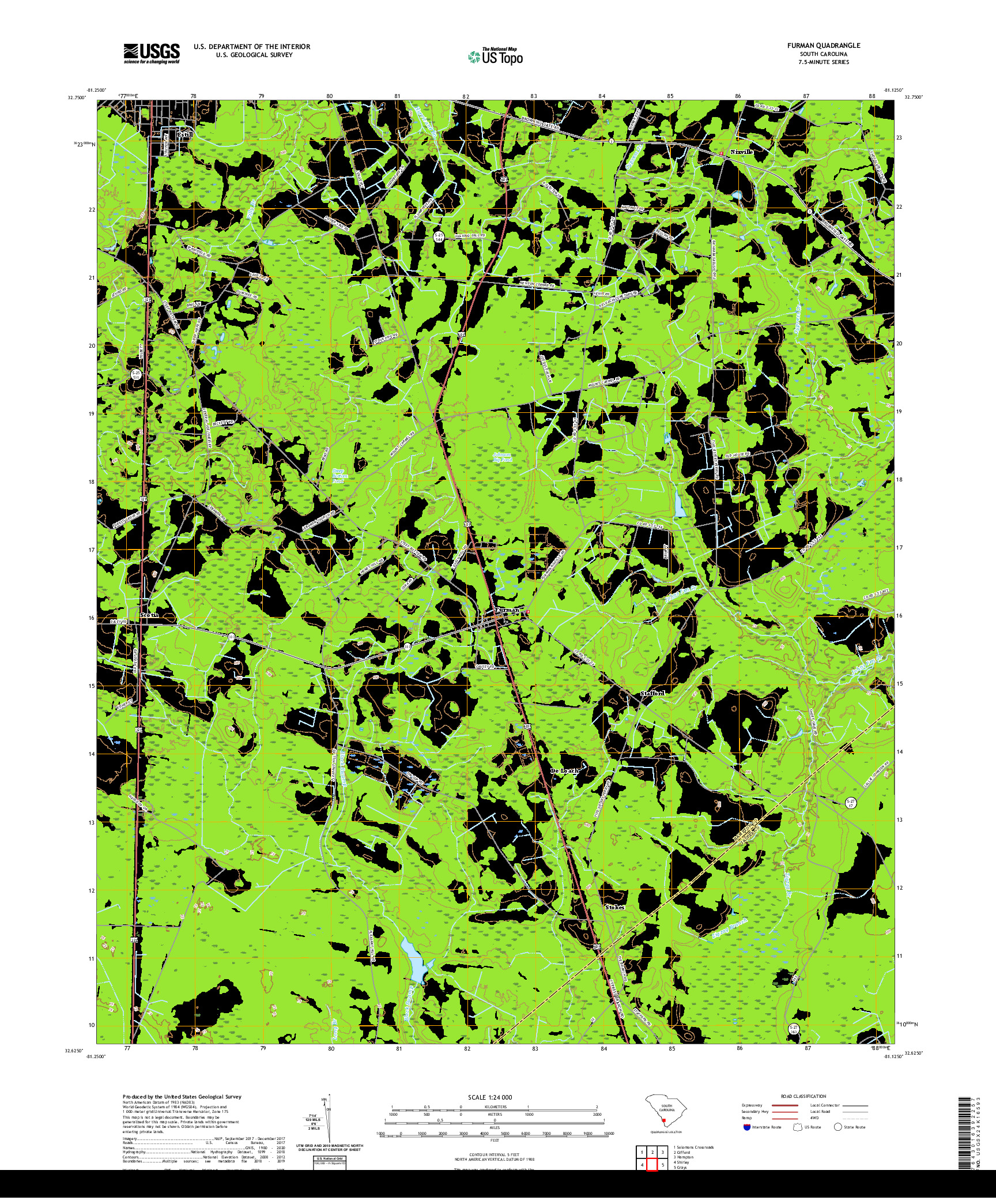 USGS US TOPO 7.5-MINUTE MAP FOR FURMAN, SC 2020