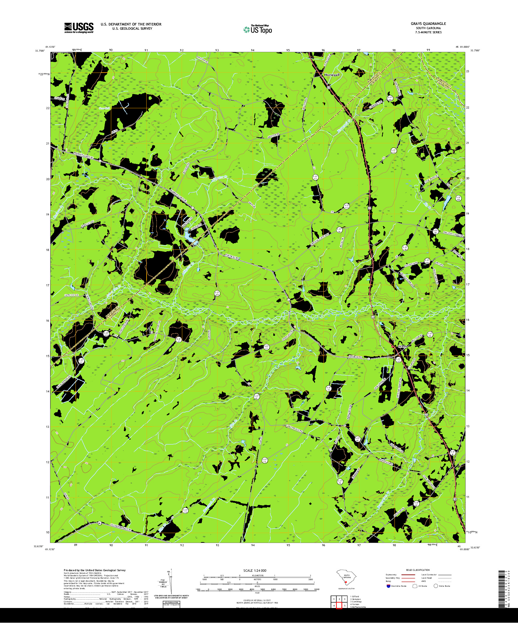 USGS US TOPO 7.5-MINUTE MAP FOR GRAYS, SC 2020