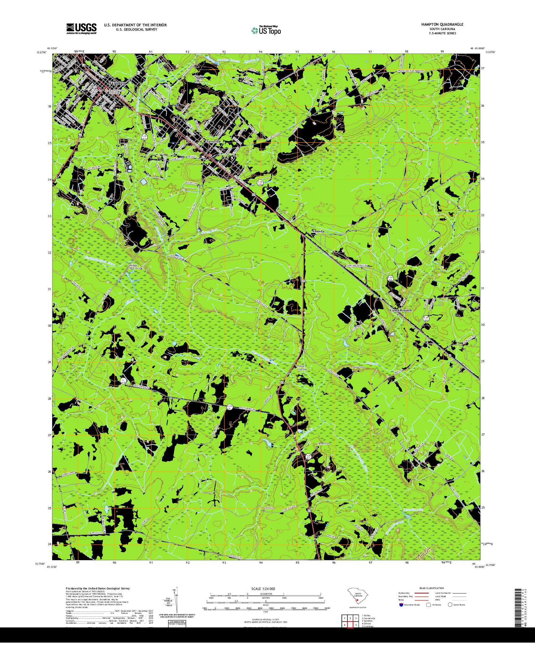 USGS US TOPO 7.5-MINUTE MAP FOR HAMPTON, SC 2020