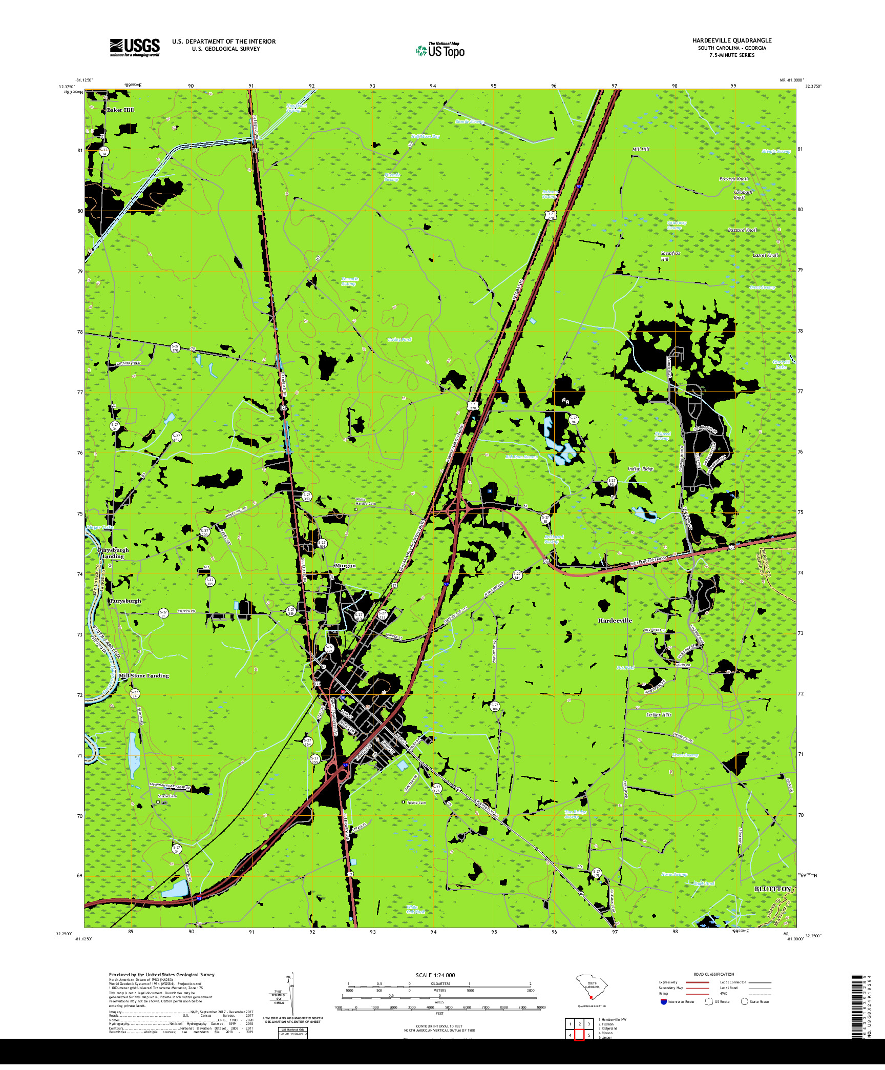 USGS US TOPO 7.5-MINUTE MAP FOR HARDEEVILLE, SC,GA 2020