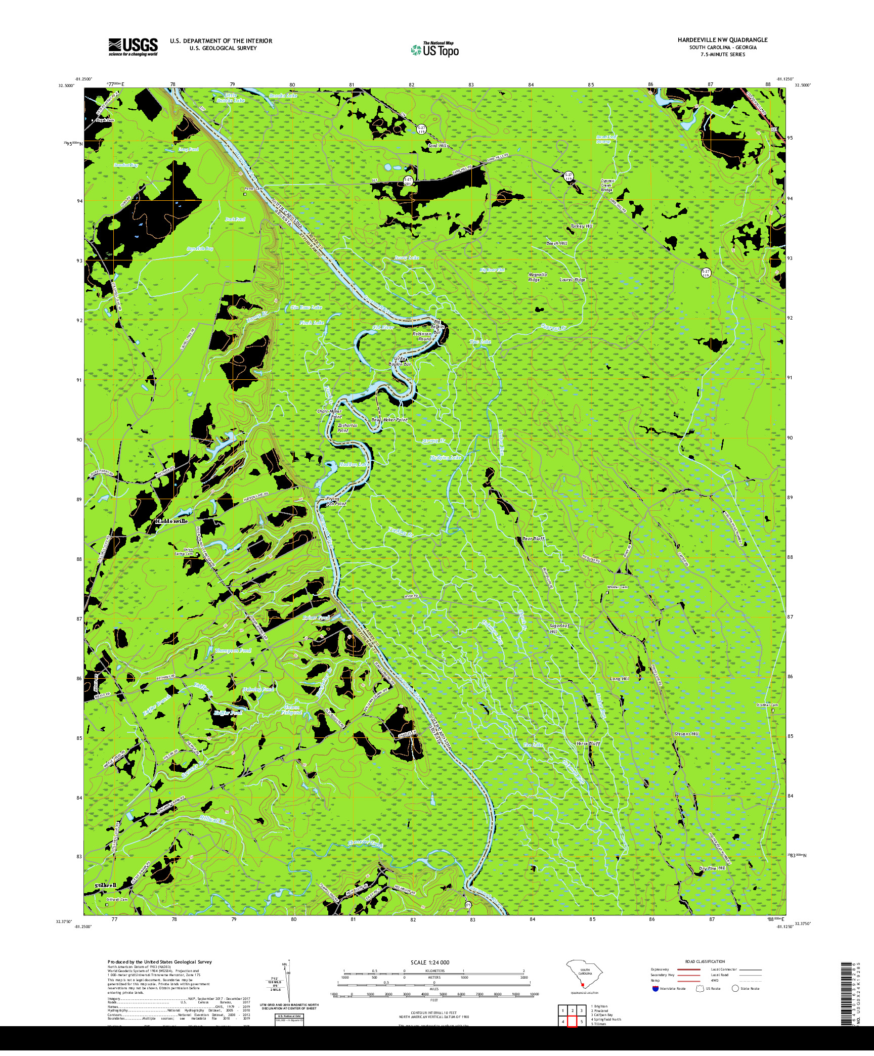 USGS US TOPO 7.5-MINUTE MAP FOR HARDEEVILLE NW, SC,GA 2020