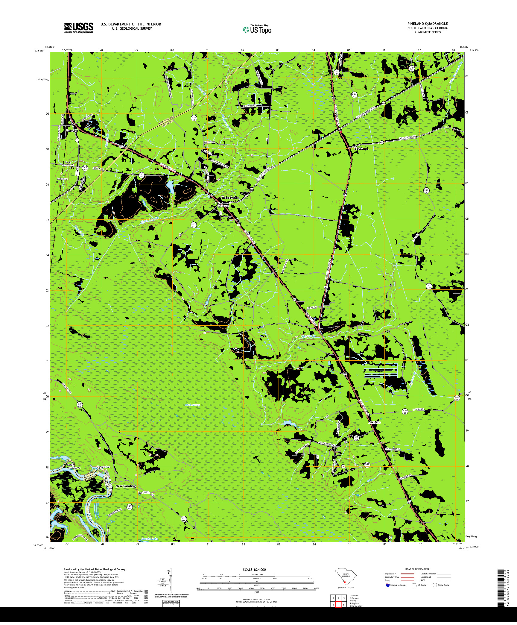 USGS US TOPO 7.5-MINUTE MAP FOR PINELAND, SC,GA 2020