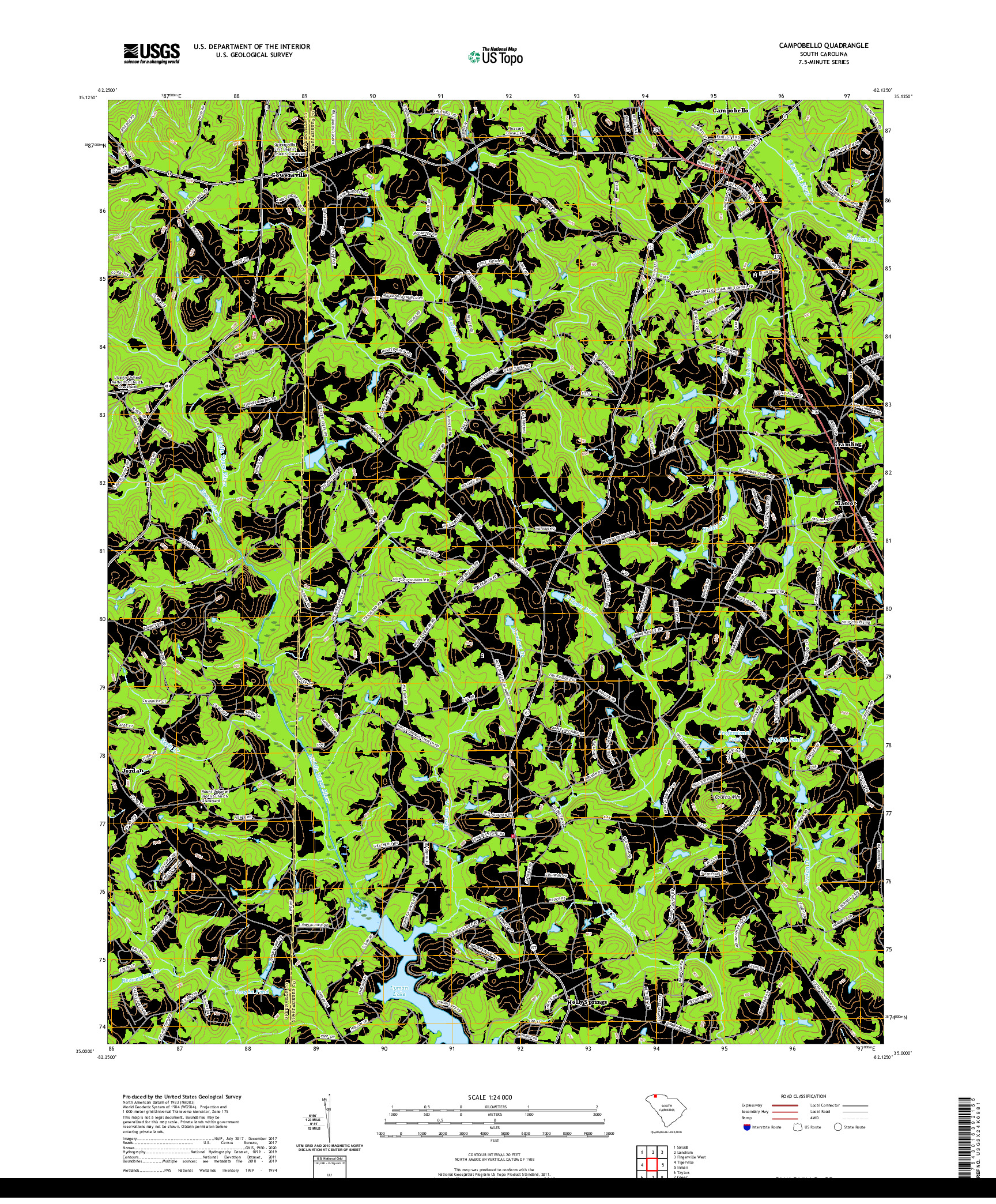 USGS US TOPO 7.5-MINUTE MAP FOR CAMPOBELLO, SC 2020