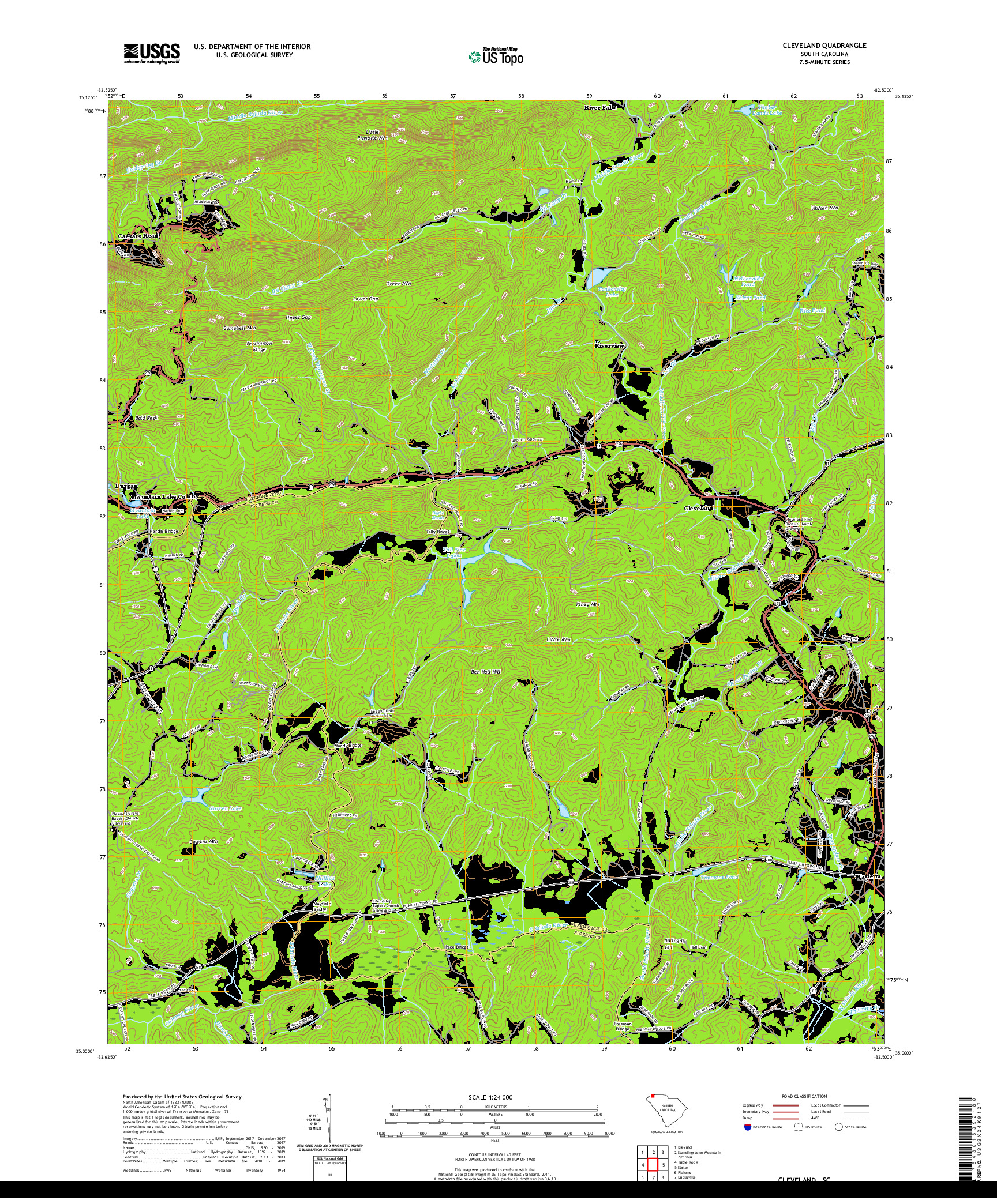 USGS US TOPO 7.5-MINUTE MAP FOR CLEVELAND, SC 2020