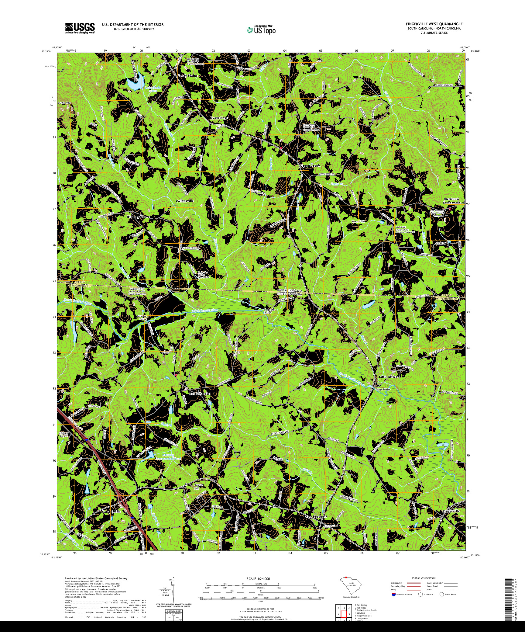 USGS US TOPO 7.5-MINUTE MAP FOR FINGERVILLE WEST, SC,NC 2020