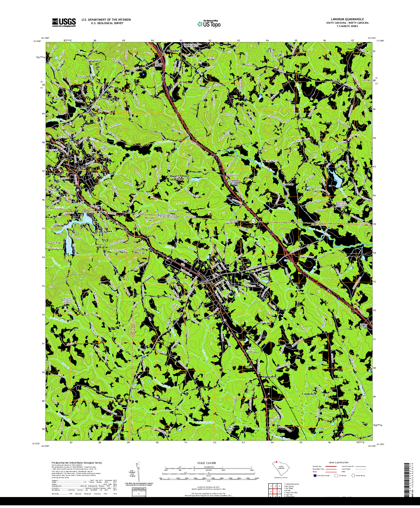 USGS US TOPO 7.5-MINUTE MAP FOR LANDRUM, SC,NC 2020