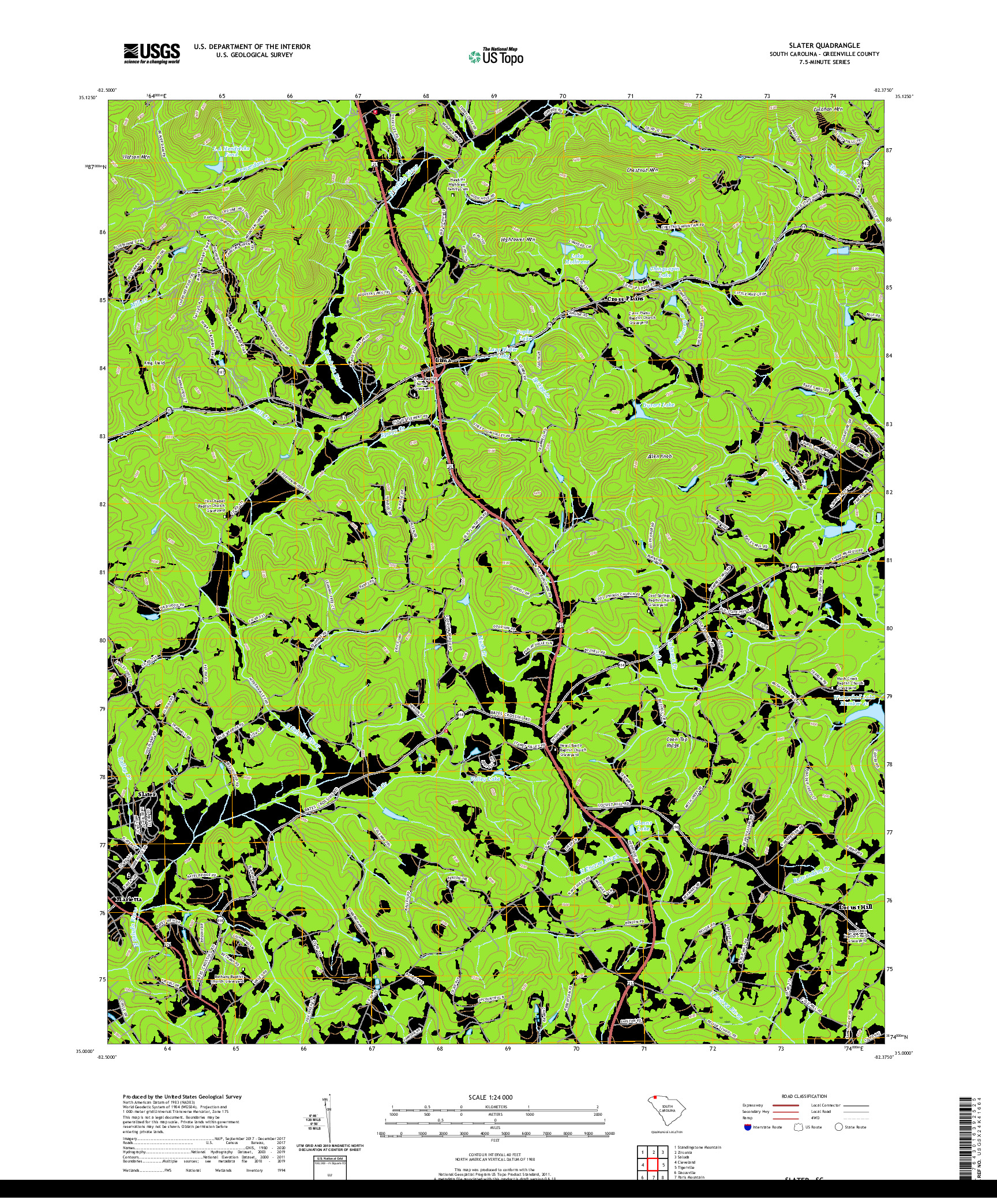 USGS US TOPO 7.5-MINUTE MAP FOR SLATER, SC 2020