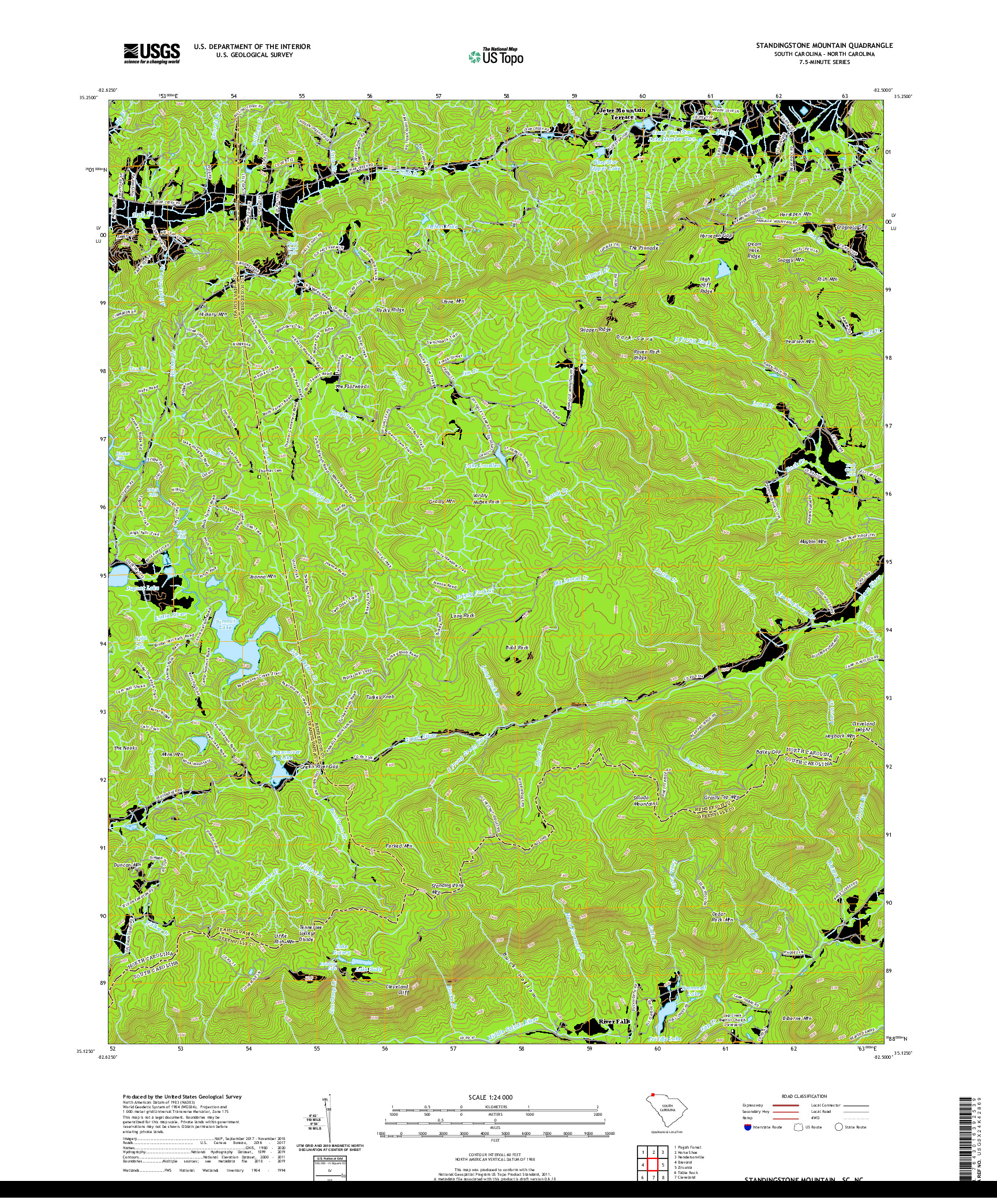 USGS US TOPO 7.5-MINUTE MAP FOR STANDINGSTONE MOUNTAIN, SC,NC 2020