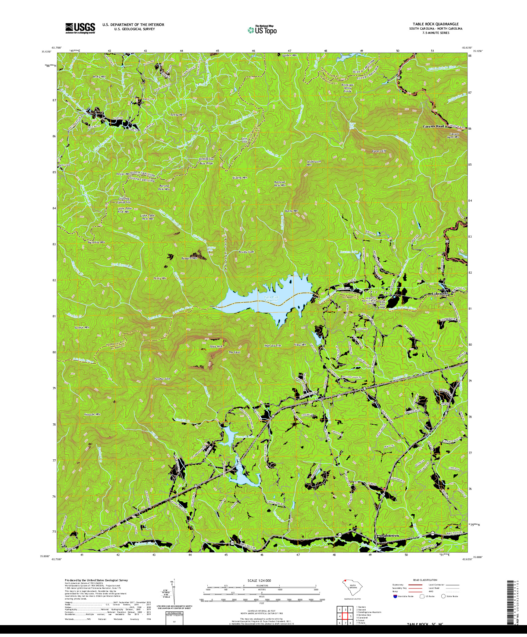 USGS US TOPO 7.5-MINUTE MAP FOR TABLE ROCK, SC,NC 2020